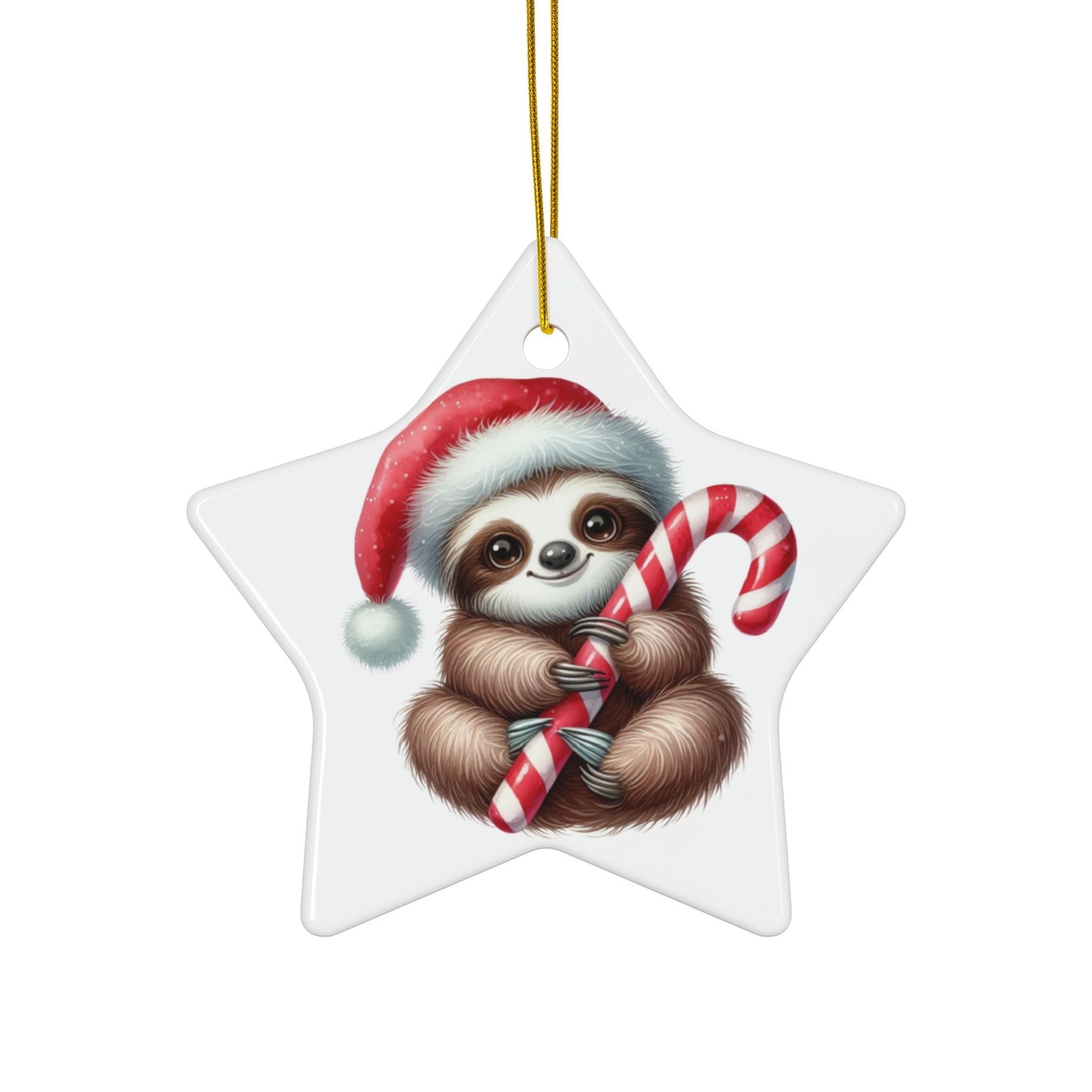 Festive Sloth with Candy Cane - Unique Ceramic Ornaments (Choose Your Set)
