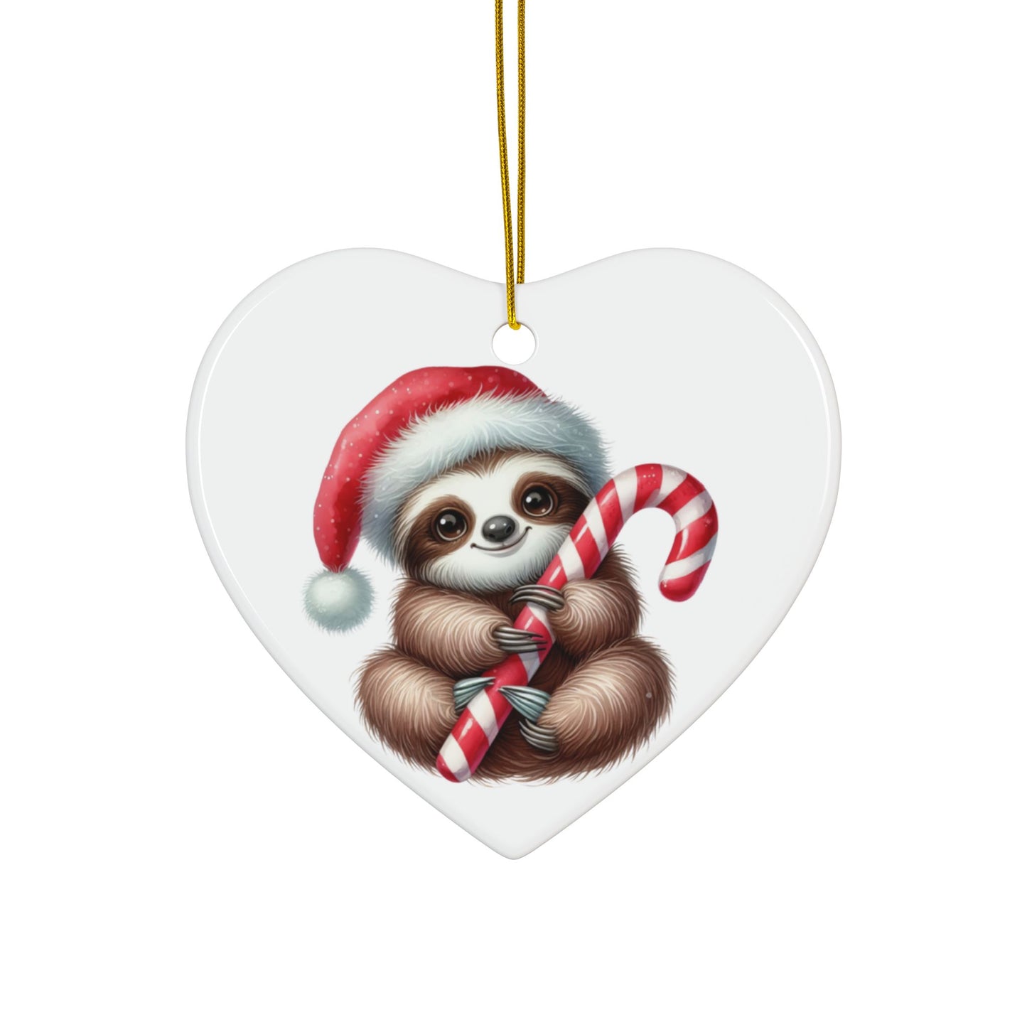 Festive Sloth with Candy Cane - Unique Ceramic Ornaments (Choose Your Set)