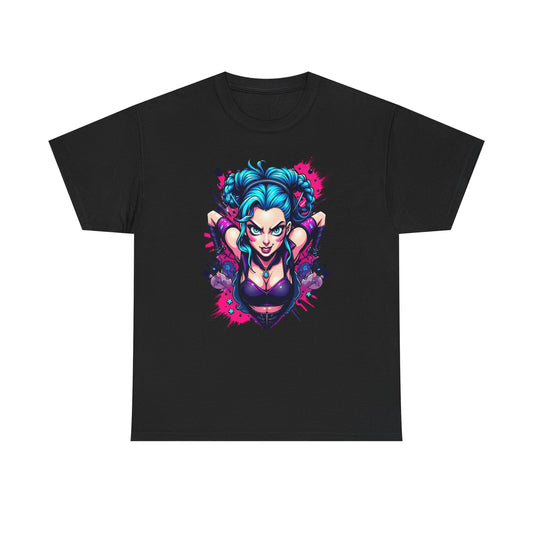 League of Legends Inspired Tee, Jinx Ready to Paint the Town Blue Graphic Shirt, Fun Gift for Gamers and Arcane Fans