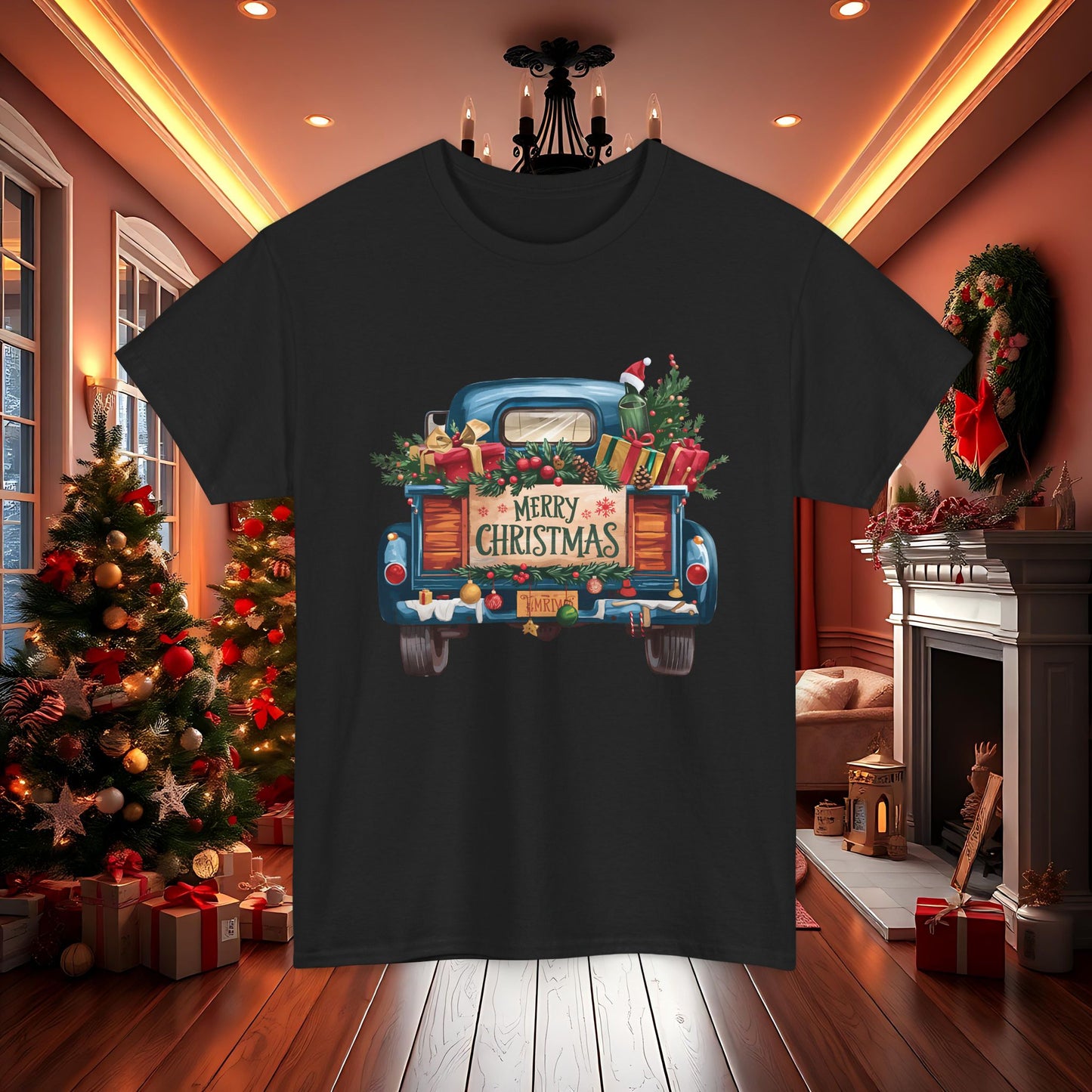 Vintage Truck Merry Christmas Tee, Christmas Gifts Shirt, Holiday Presents Top, Festive Xmas T-Shirt, Retro Truck Tee