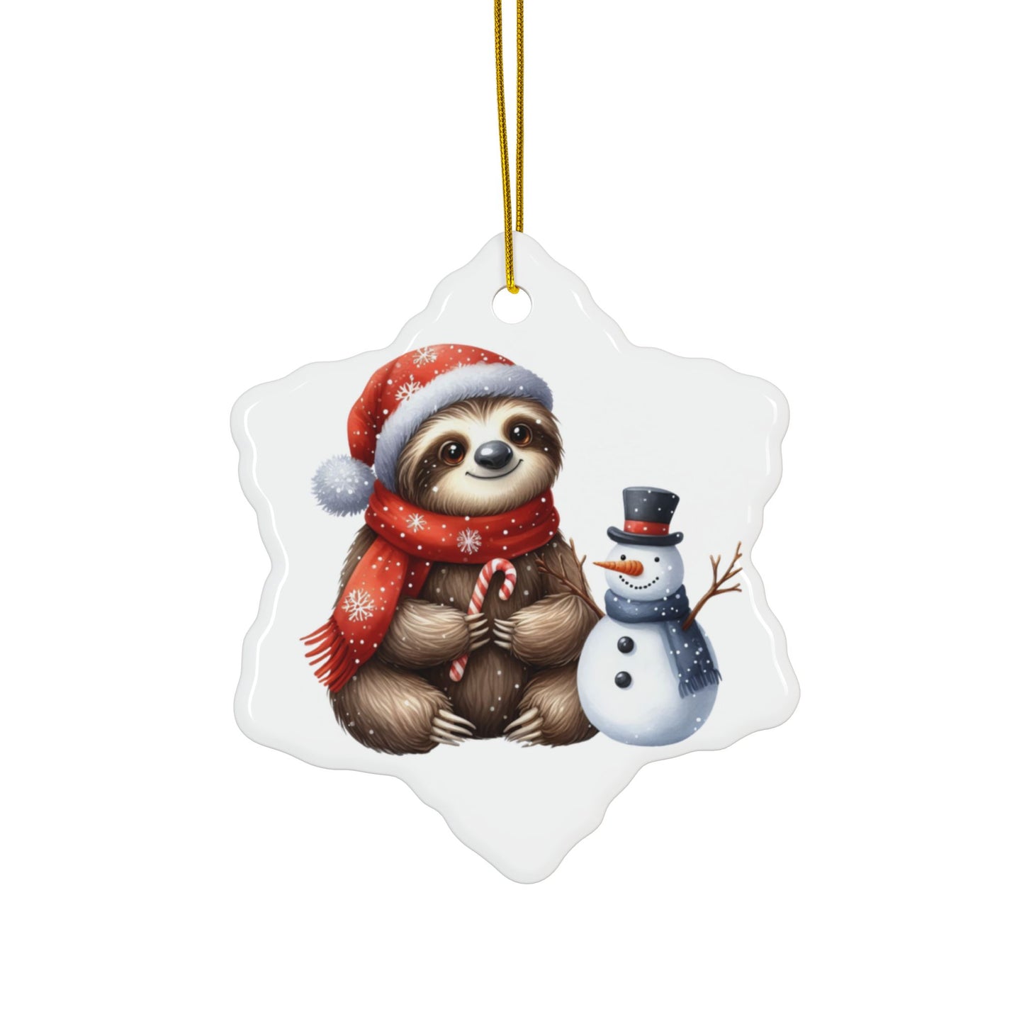 Festive Sloth with Snowman - Unique Ceramic Ornaments (Choose Your Set)