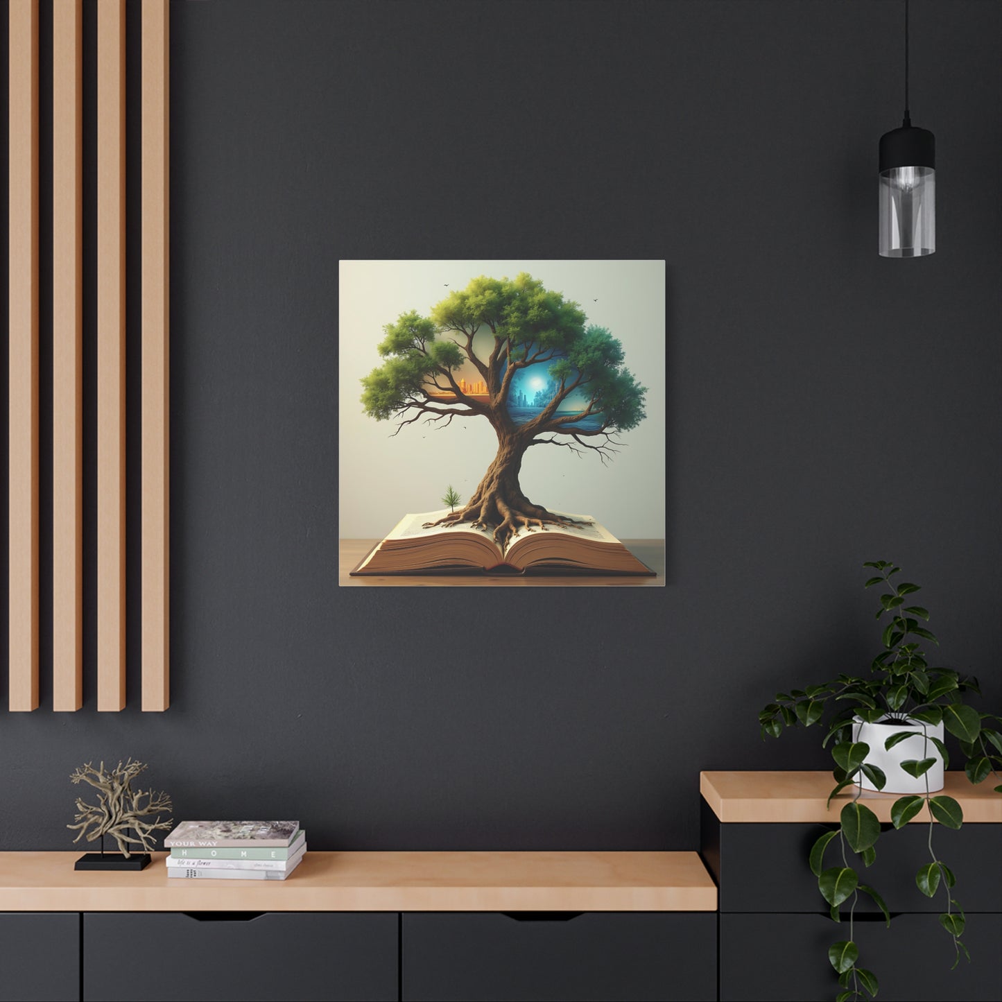Canvas Art, Meta-Realism Tree of Knowledge Wall Decor, Cityscape, Desert, Forest, Ocean, Earth Tones, Emerald Green, Azure, Terracotta