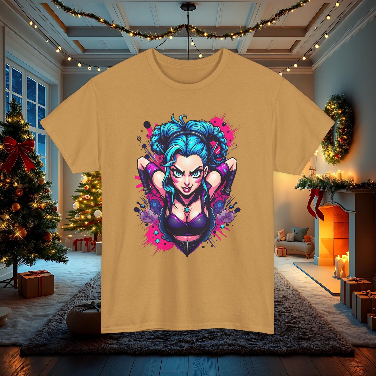 League of Legends Inspired Tee, Jinx Ready to Paint the Town Blue Graphic Shirt, Fun Gift for Gamers and Arcane Fans