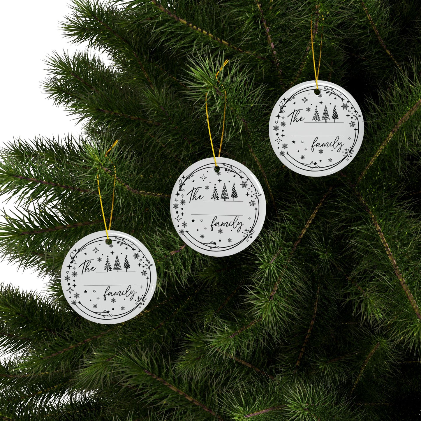 Custom Family Christmas Ceramic Ornaments, 2-Sided Print, Circle, Star, Snowflake, Holiday Decoration, Personalized Xmas Gift