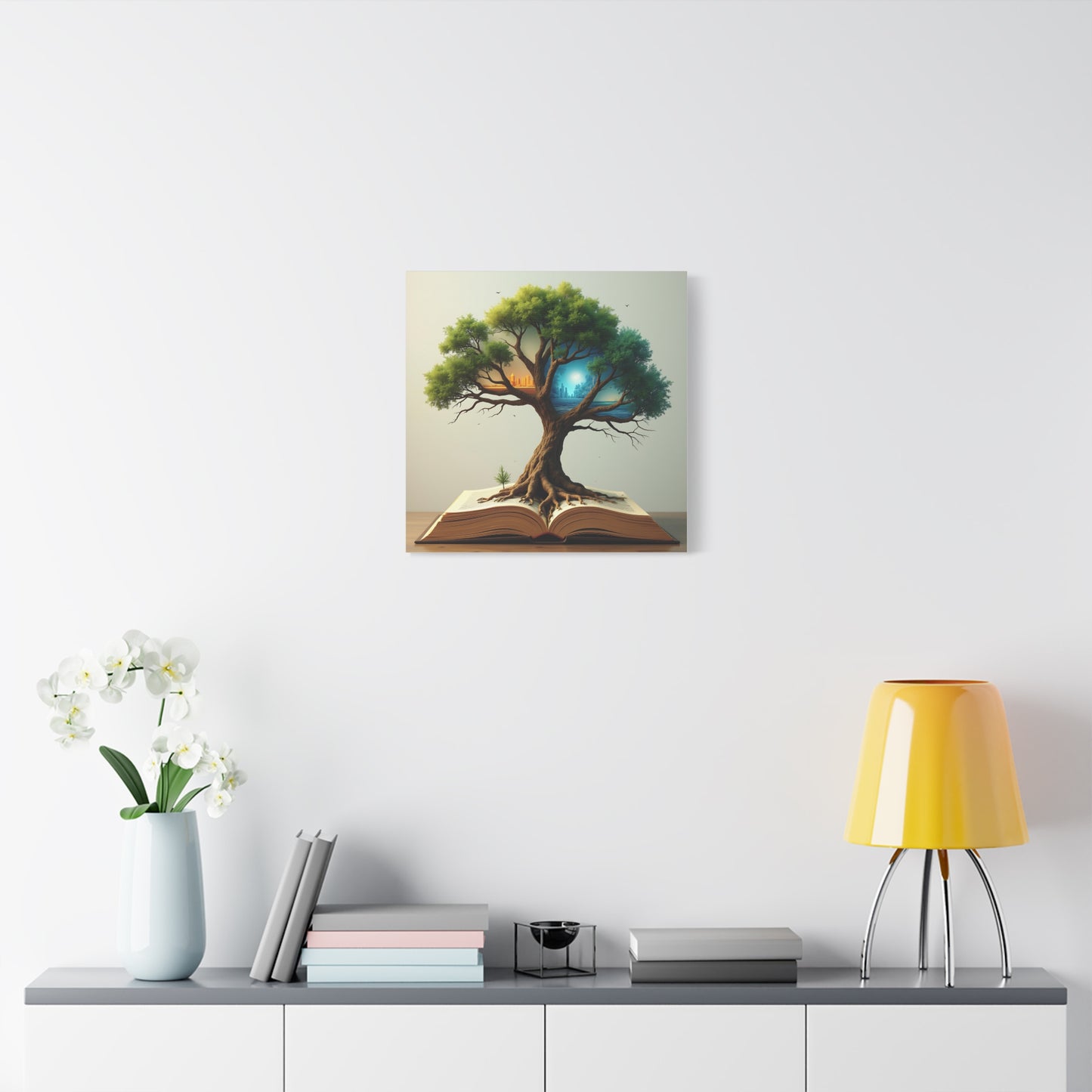 Canvas Art, Meta-Realism Tree of Knowledge Wall Decor, Cityscape, Desert, Forest, Ocean, Earth Tones, Emerald Green, Azure, Terracotta