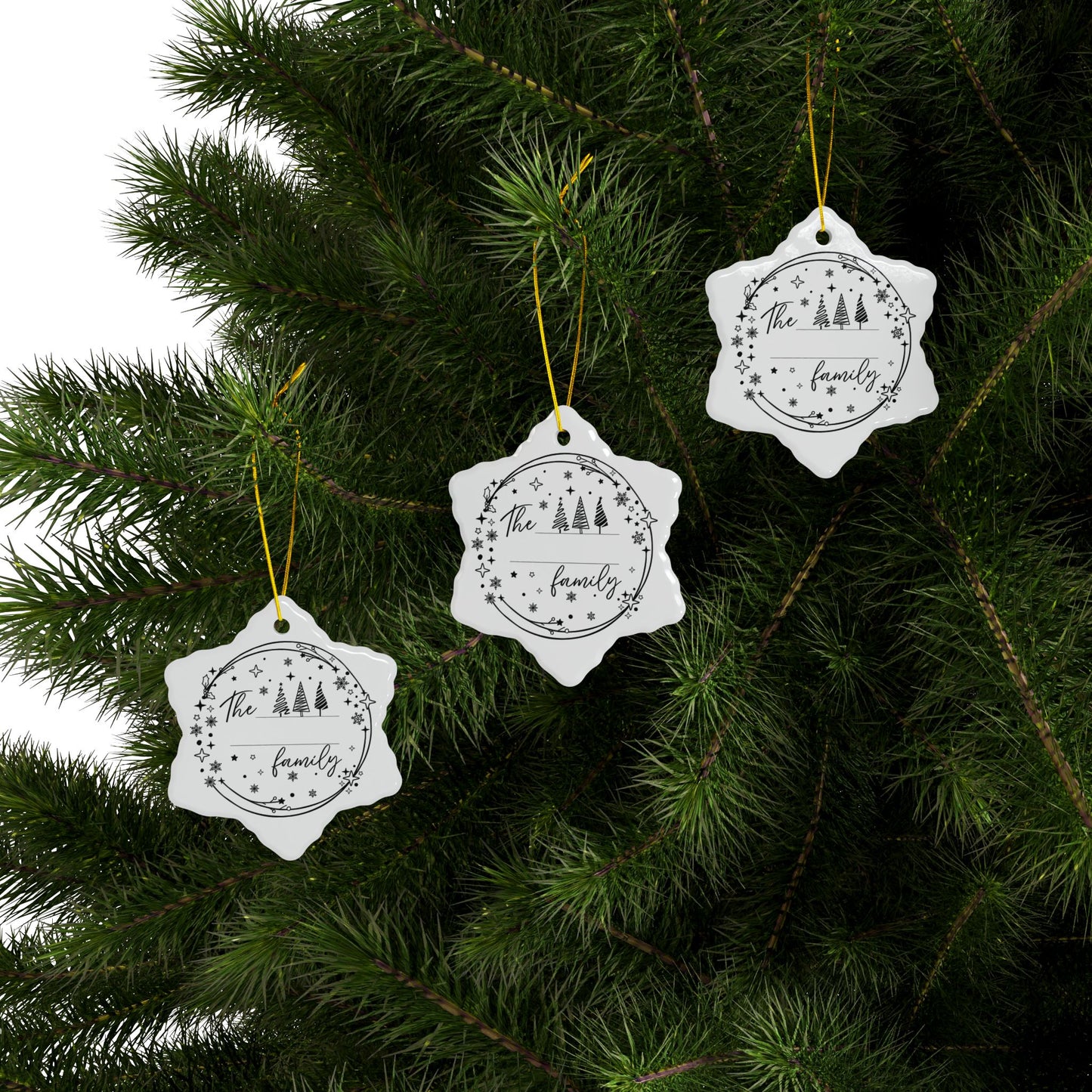Custom Family Christmas Ceramic Ornaments, 2-Sided Print, Circle, Star, Snowflake, Holiday Decoration, Personalized Xmas Gift