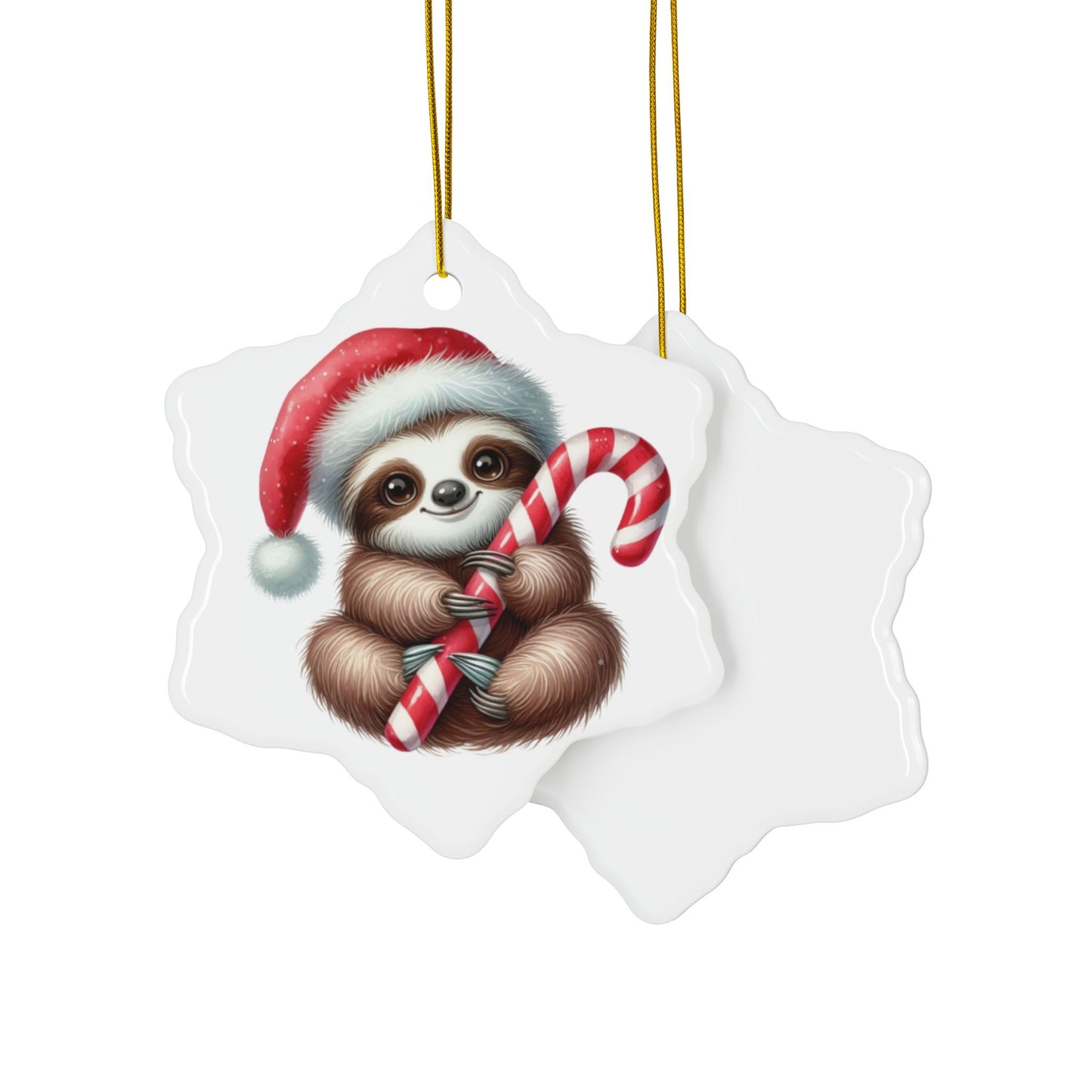 Festive Sloth with Candy Cane - Unique Ceramic Ornaments (Choose Your Set)