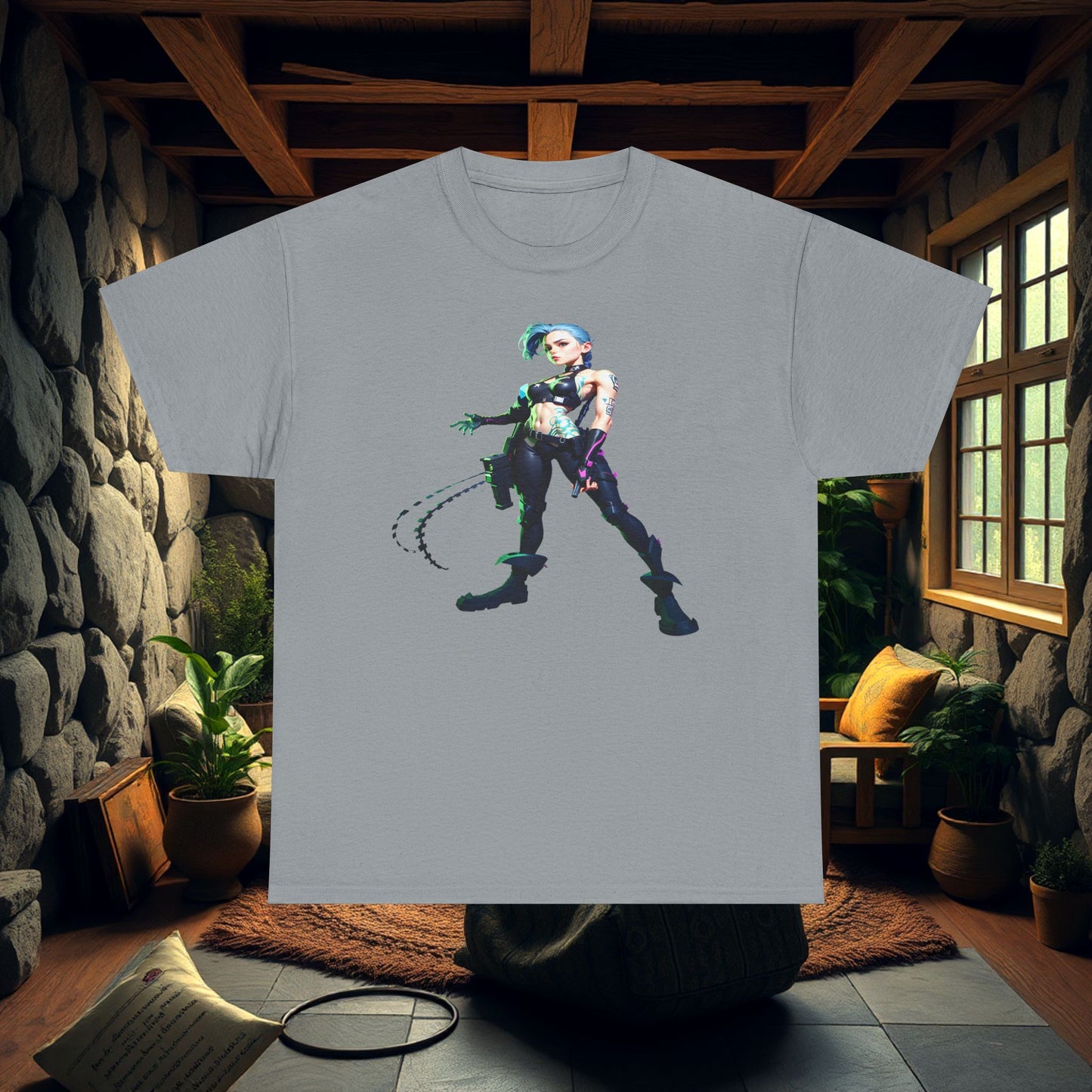 Arcane Inspired Jinx Cotton Tee, Unisex Heavy Anime Graphic T-Shirt, Arcane Gift, Jinx Shirt, Fans Shirt, Arcane Tee, Anime Cotton Tee,