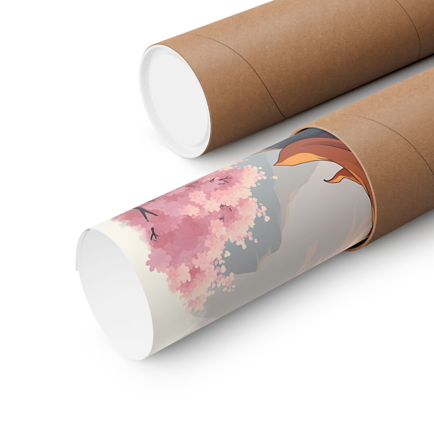 Anime Tranquility Matte Vertical Posters, Young Protagonist in Meditative Pose, Cherry Blossoms Wall Art, Mountain Landscape Prints, Serene