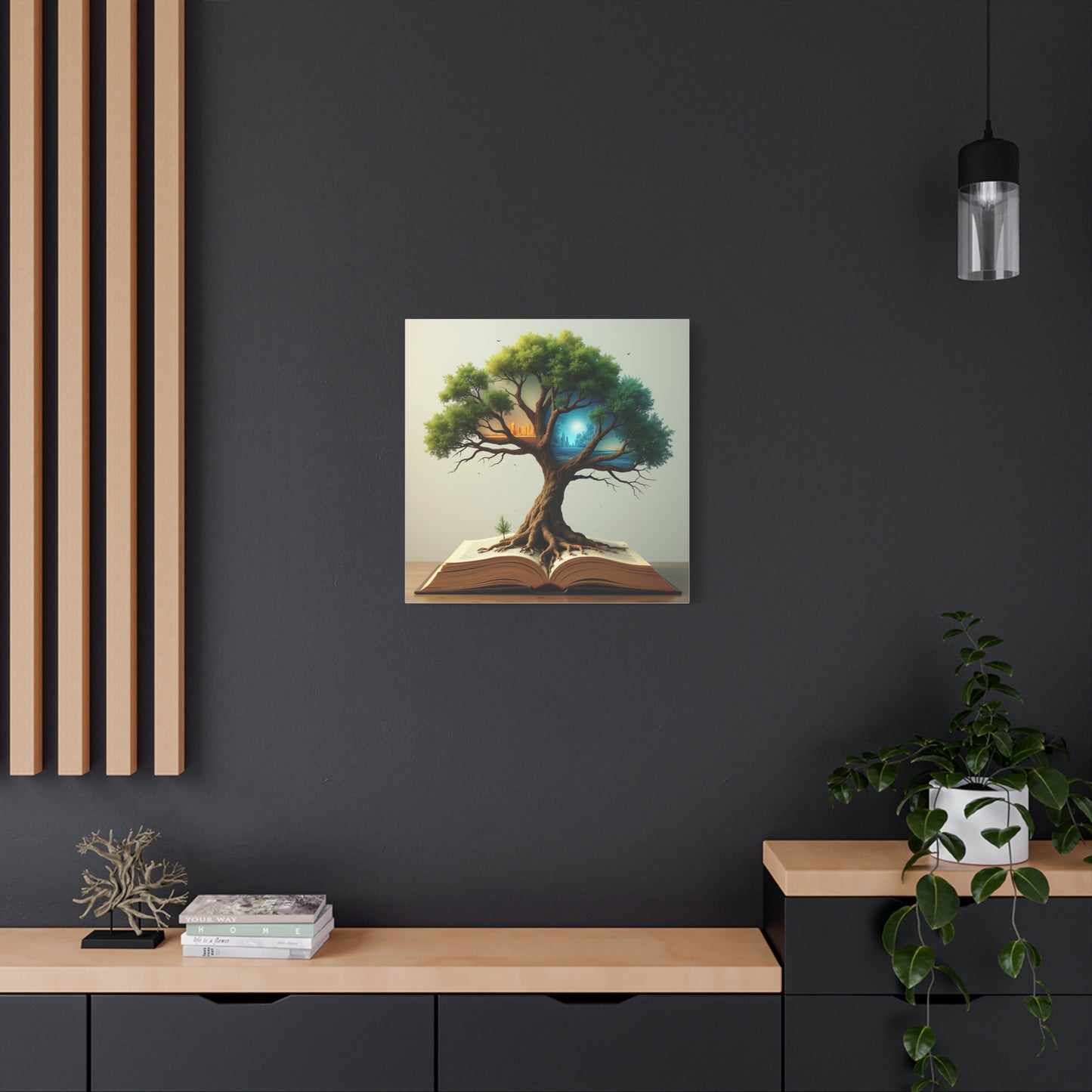 Canvas Art, Meta-Realism Tree of Knowledge Wall Decor, Cityscape, Desert, Forest, Ocean, Earth Tones, Emerald Green, Azure, Terracotta