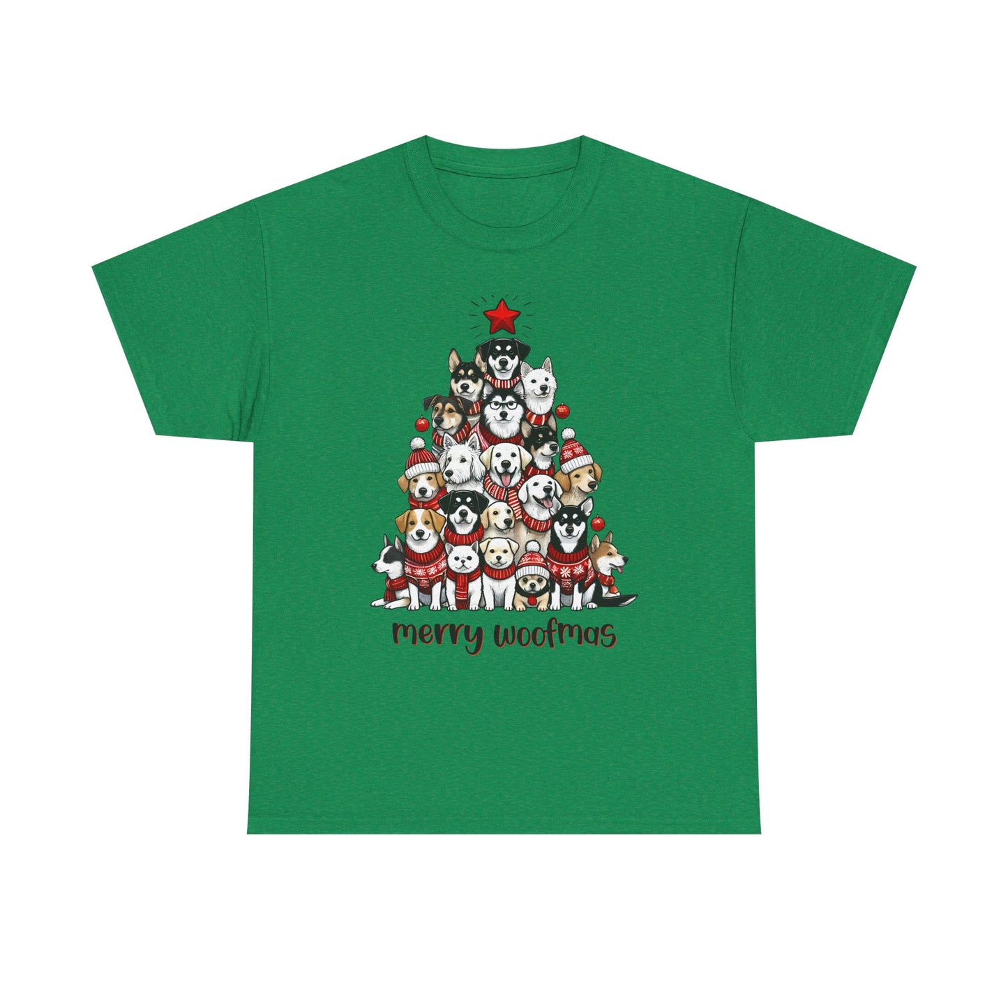 Merry Woofmas Christmas Tree Tee, Heavy Cotton Graphic Shirt for Dog Lovers, Fun Holiday Gift for Pet Owners!