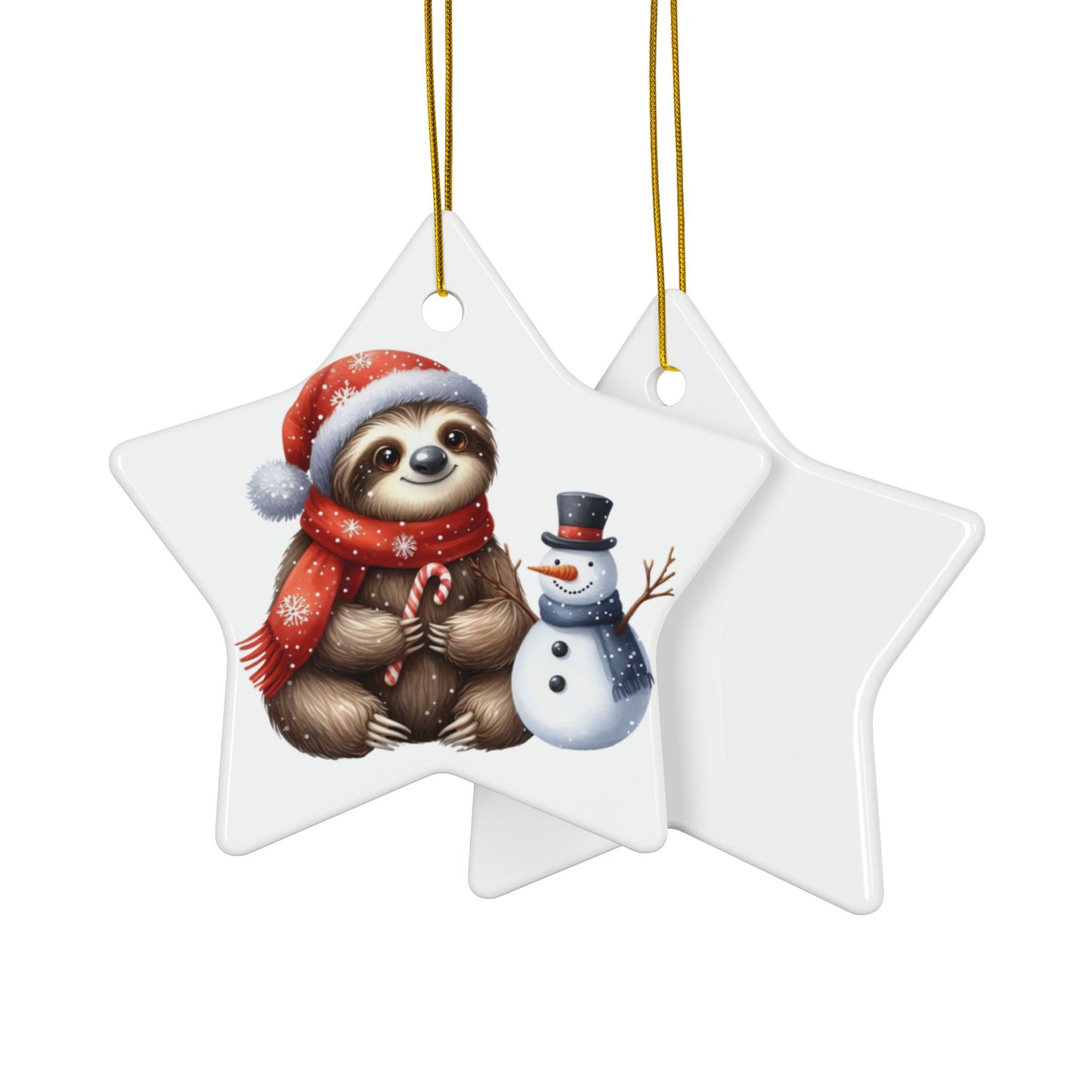 Festive Sloth with Snowman - Unique Ceramic Ornaments (Choose Your Set)