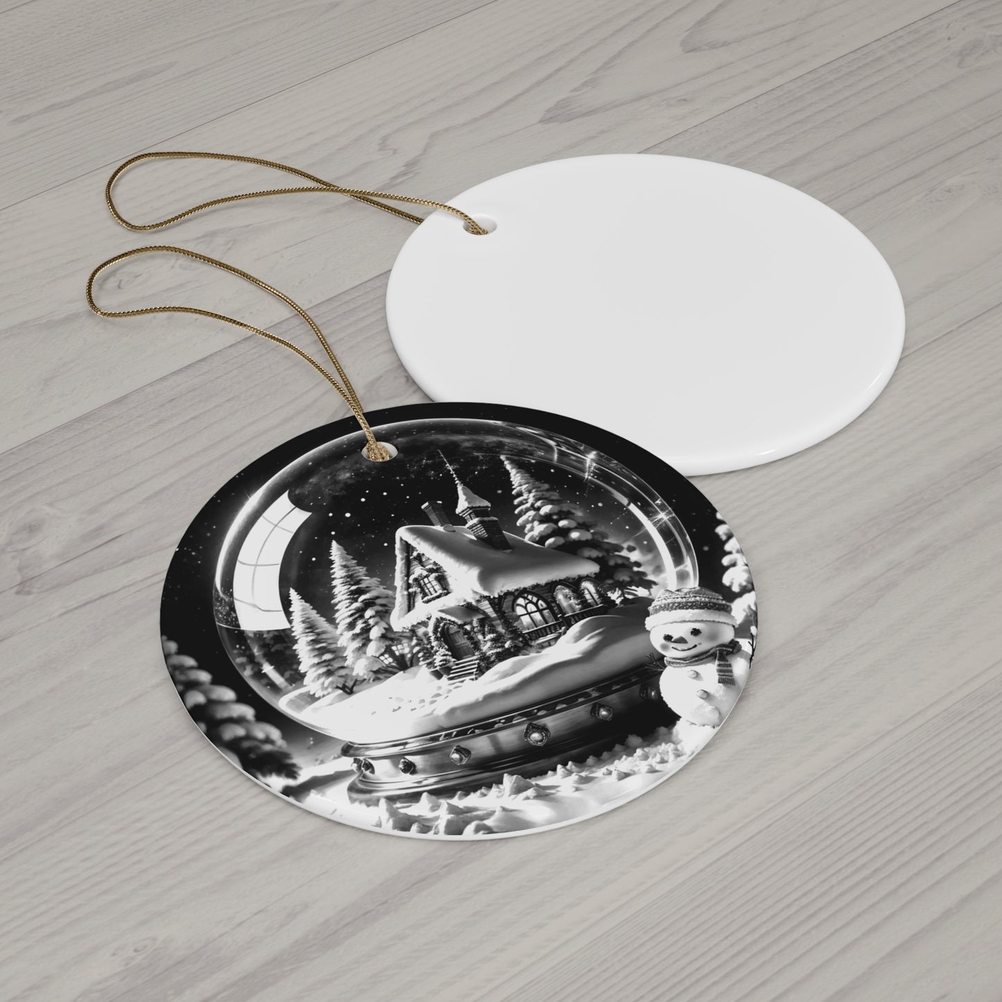 Snow Globe Ceramic Ornament, Christmas Tree Decor, Holiday Ornament, Winter Decoration, Monochrome Christmas, Festive Home Decor