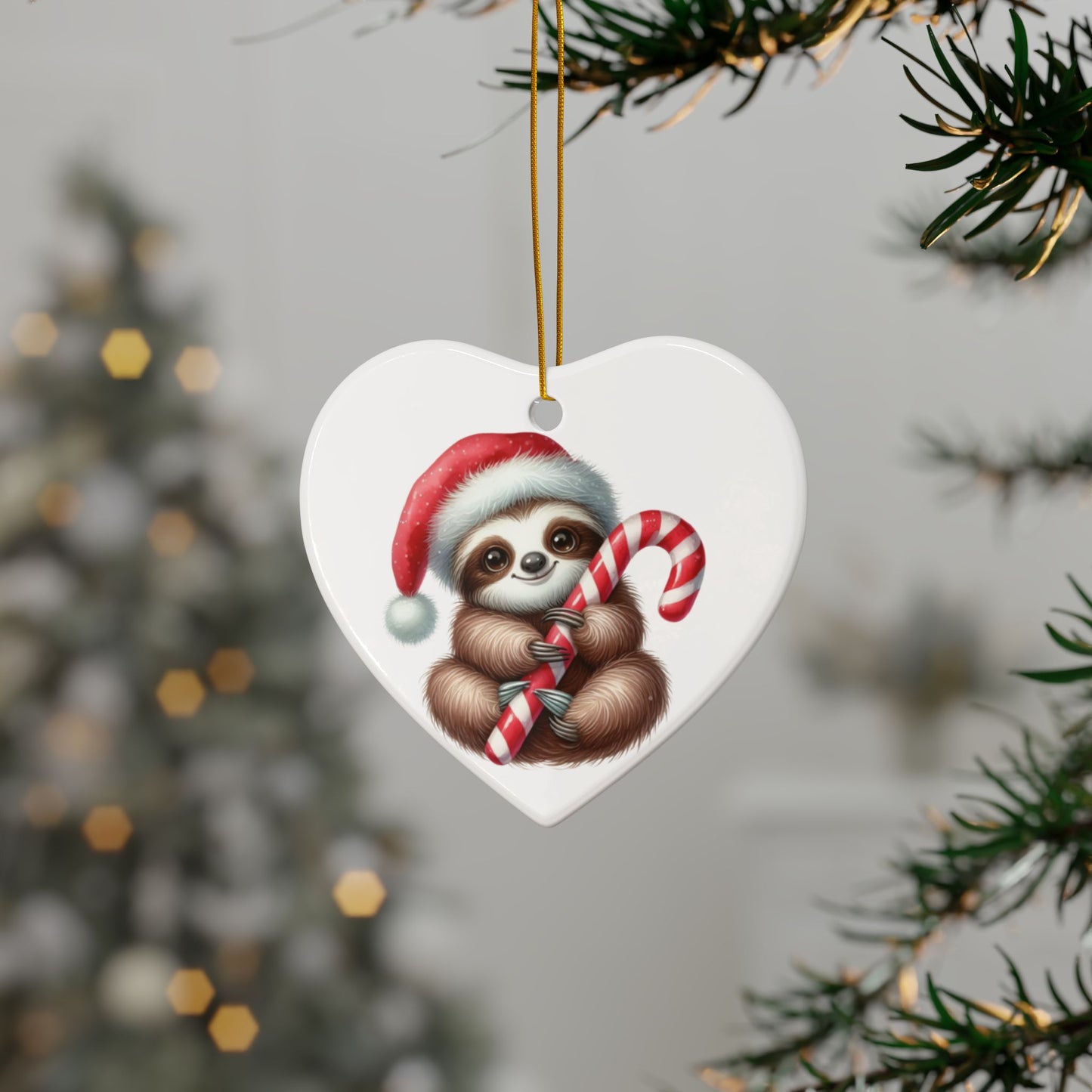 Festive Sloth with Candy Cane - Unique Ceramic Ornaments (Choose Your Set)