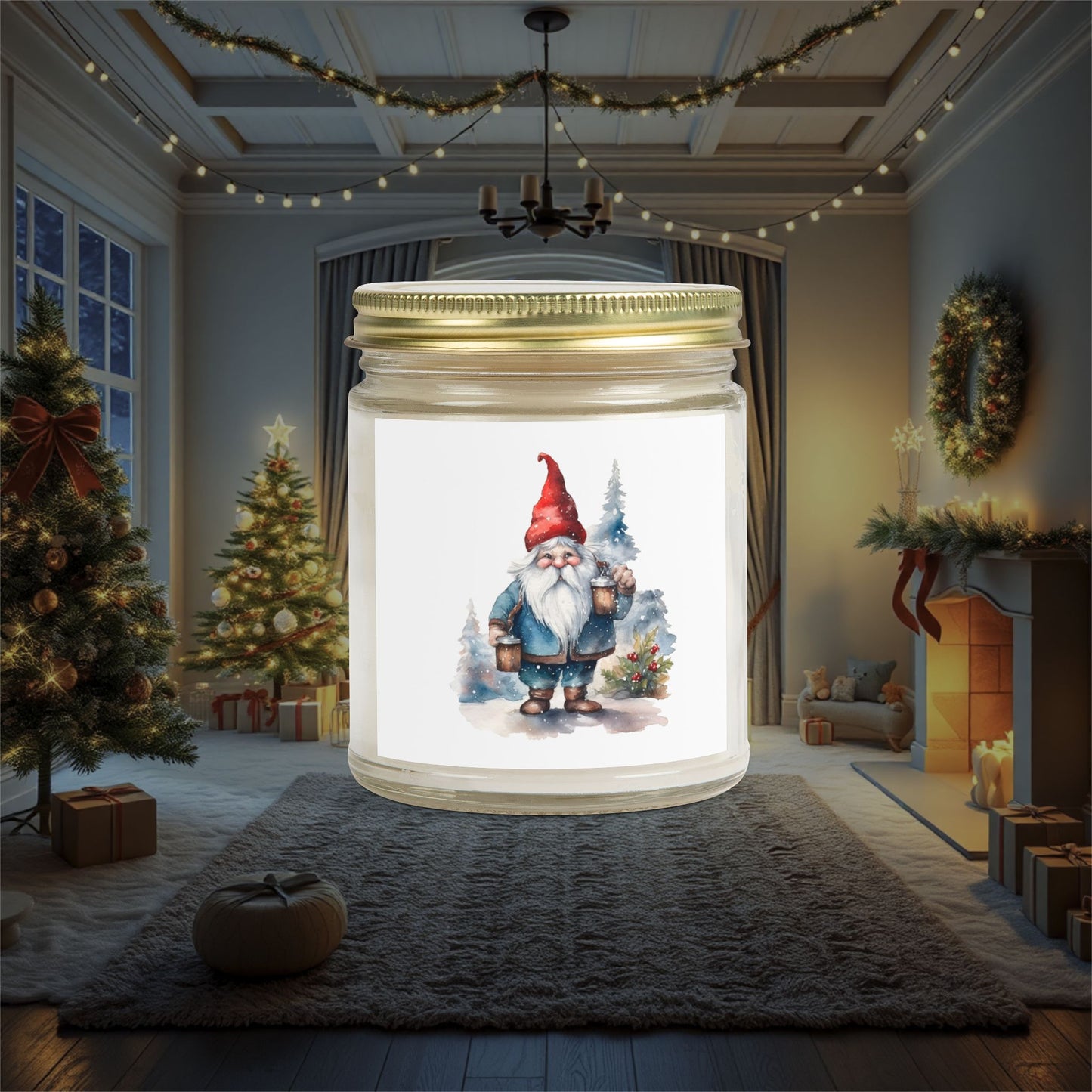 Christmas Gnome Winter Fairy Tale Scented Candles, Coconut Apricot Wax (4oz, 9oz) - Cozy Holiday Home Decor, Relaxing Hygge Candle, Winter