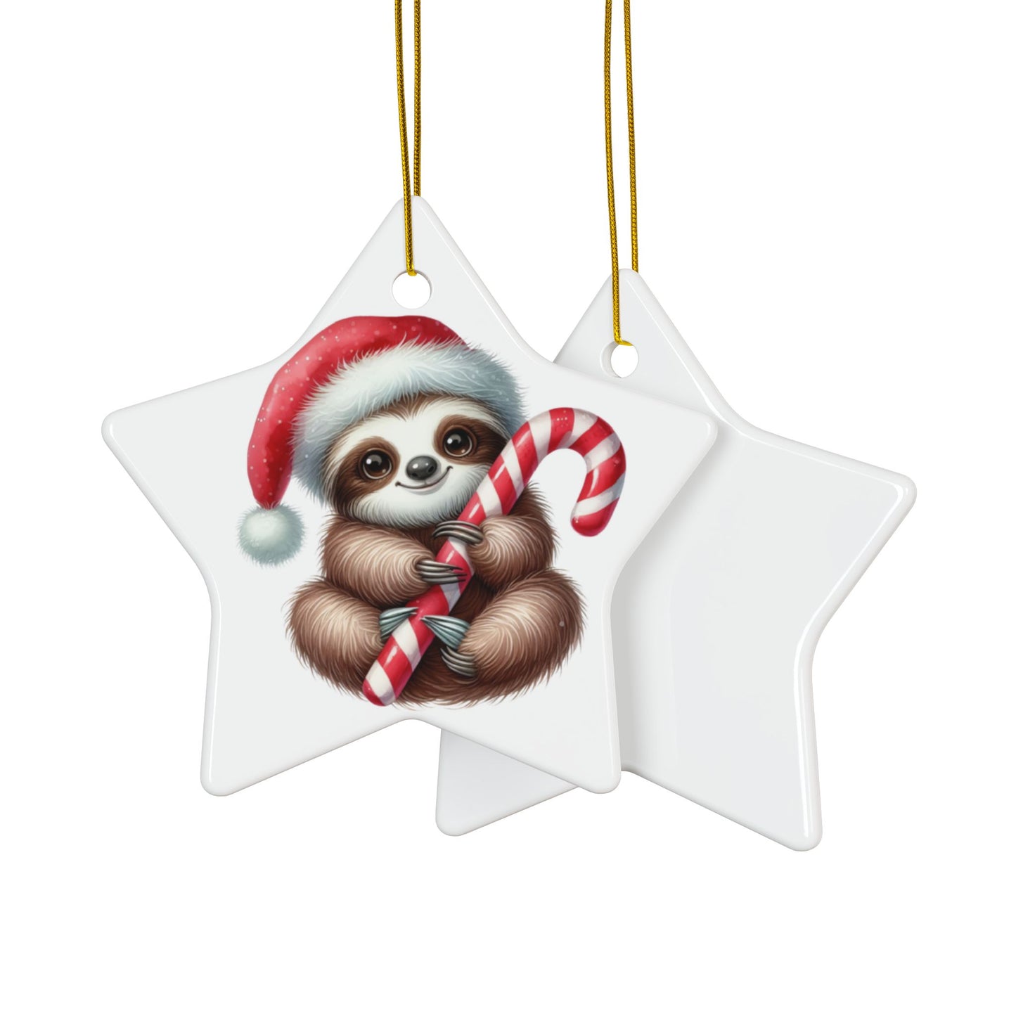 Festive Sloth with Candy Cane - Unique Ceramic Ornaments (Choose Your Set)
