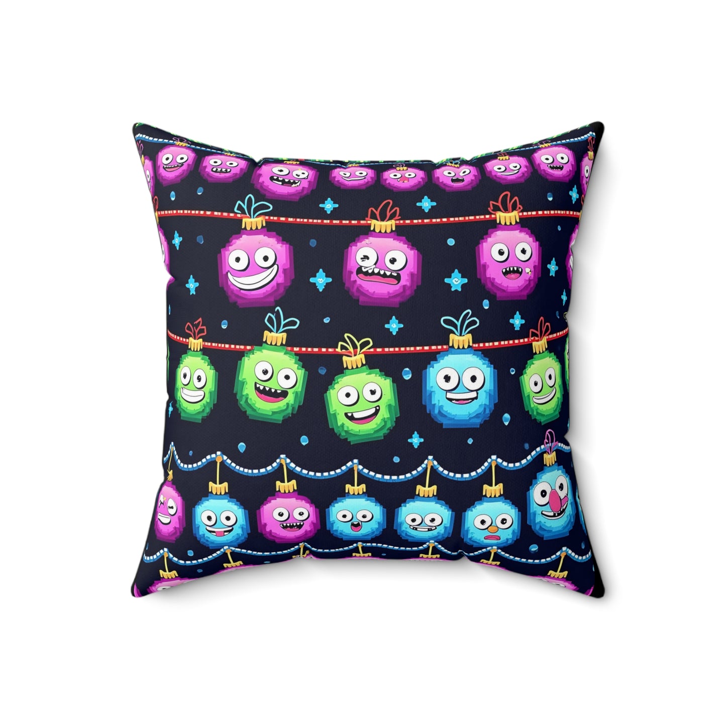Emoji Christmas Pillow, Holiday Decor, Festive Cushion, Xmas Emoji Pillow, Square Throw Pillow