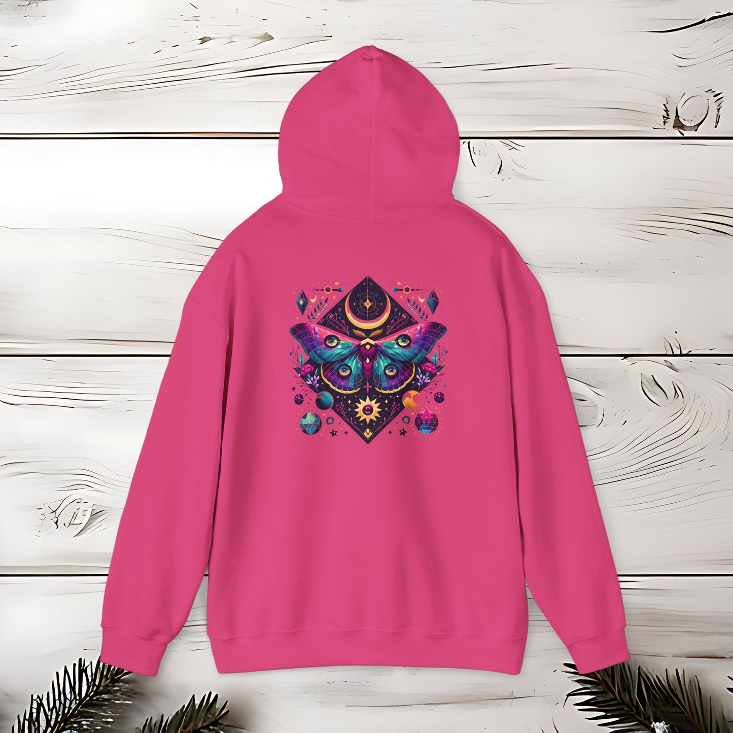 Boho Dreamy Luna Moth Hoodie, Nature Lover Gift, Cozy Pullover, Moth Print Jumper, Hippie Sweatshirt, Festival Clothing