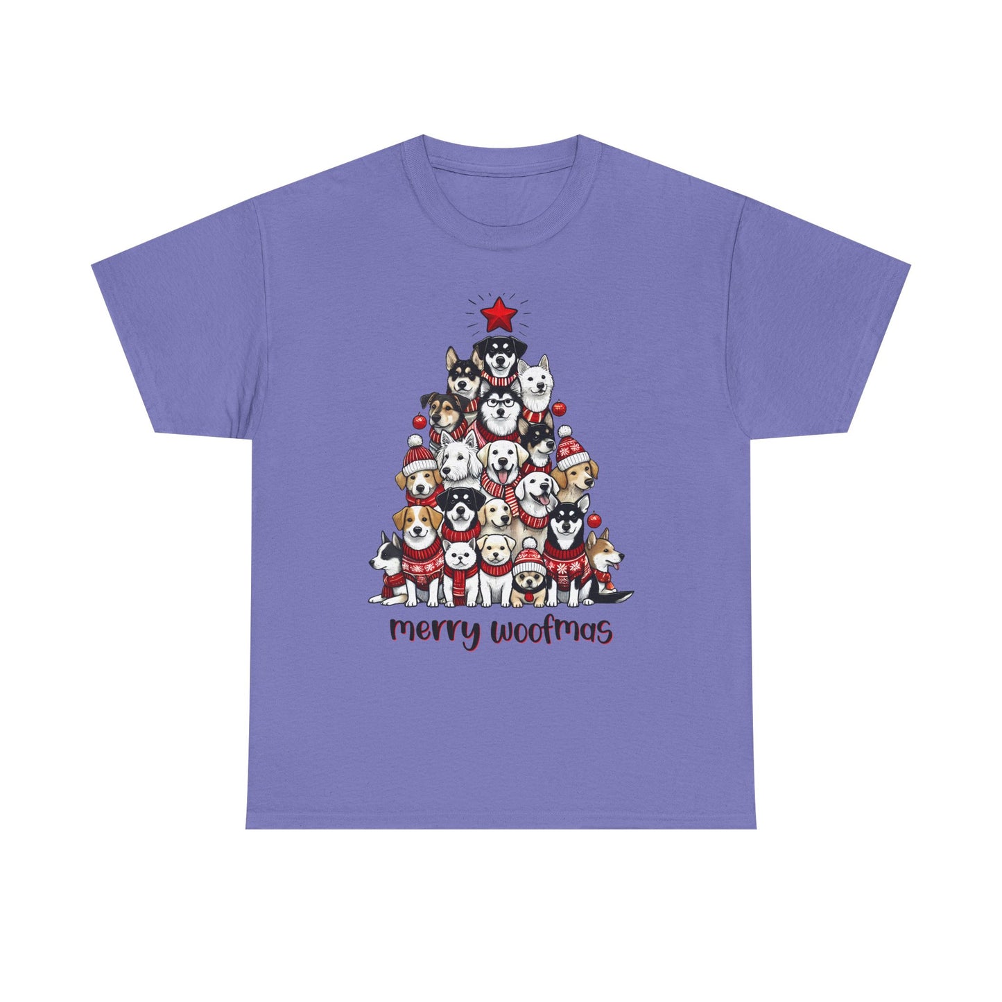 Merry Woofmas Christmas Tree Tee, Heavy Cotton Graphic Shirt for Dog Lovers, Fun Holiday Gift for Pet Owners!