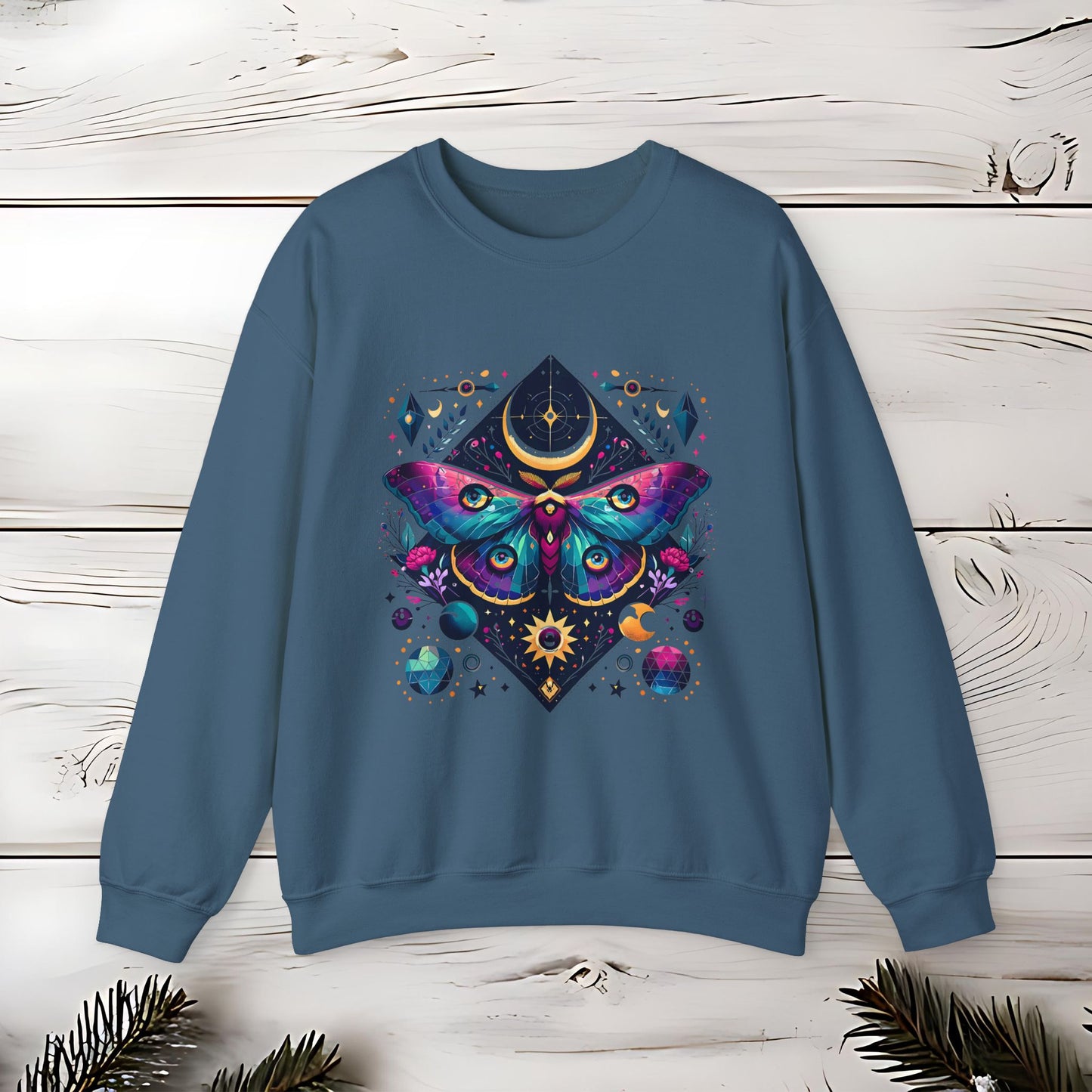 Boho Luna Moth Sweatshirt, Nature Lover Gift, Cozy Jumper, Moth Print Pullover, Bohemian Style Top, Celestial Clothing, Lunar Design