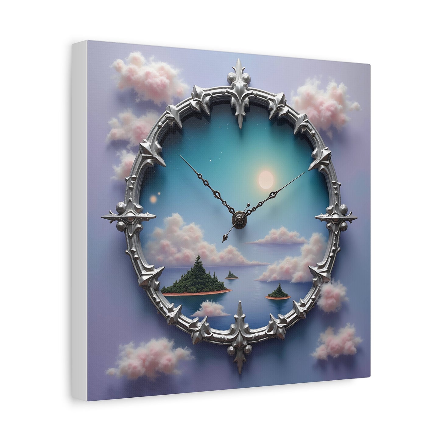 Canvas Print, Surreal Clock with Melting Hands, Floating Islands and Clouds, Ethereal Wall Art, Home Decor, Matte Canvas, Stretched, 1 25",