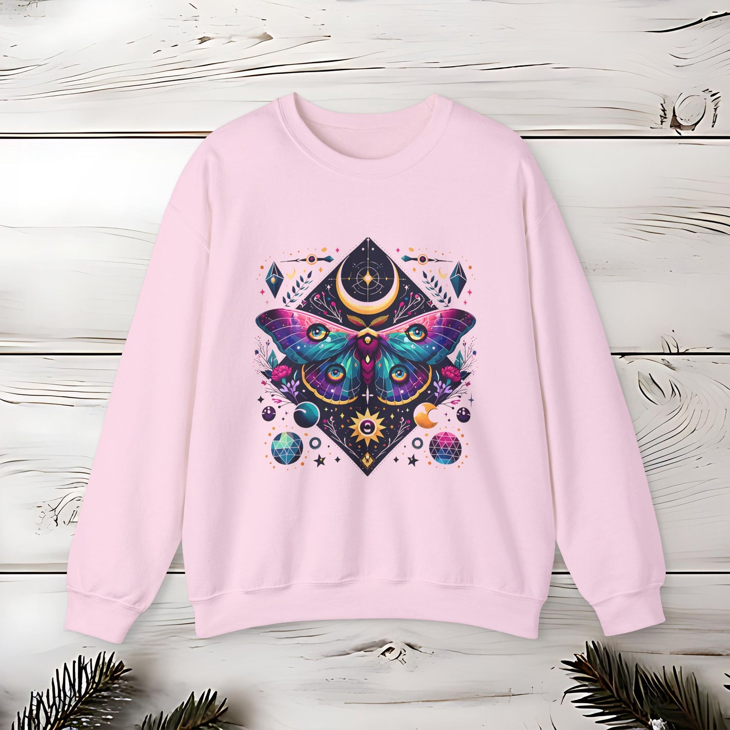 Boho Luna Moth Sweatshirt, Nature Lover Gift, Cozy Jumper, Moth Print Pullover, Bohemian Style Top, Celestial Clothing, Lunar Design