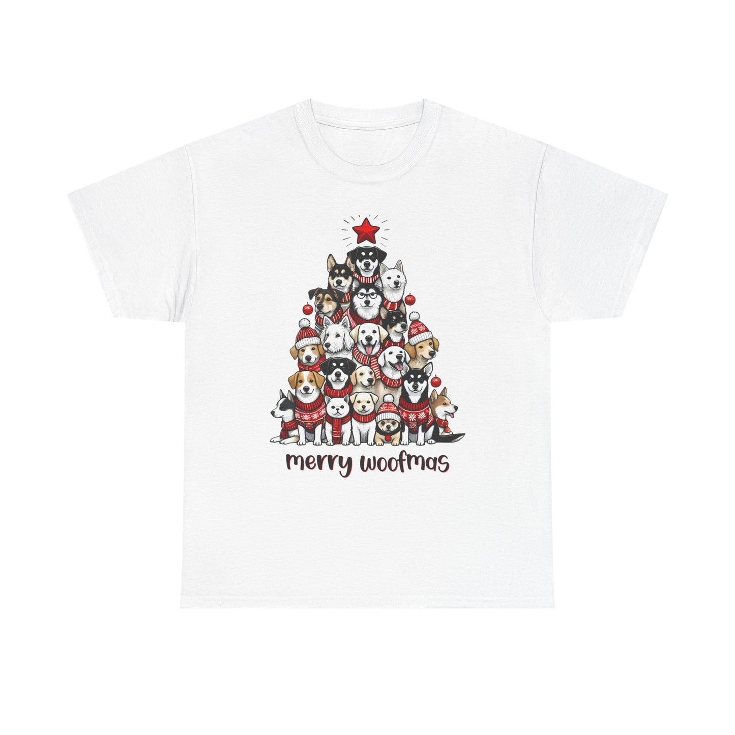 Merry Woofmas Christmas Tree Tee, Heavy Cotton Graphic Shirt for Dog Lovers, Fun Holiday Gift for Pet Owners!