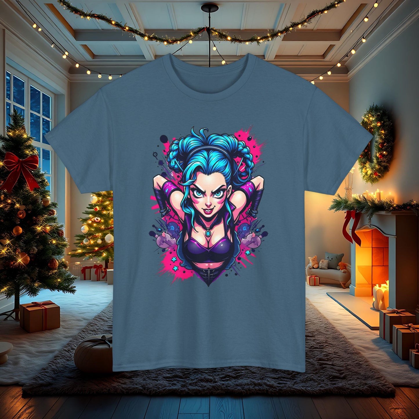 League of Legends Inspired Tee, Jinx Ready to Paint the Town Blue Graphic Shirt, Fun Gift for Gamers and Arcane Fans