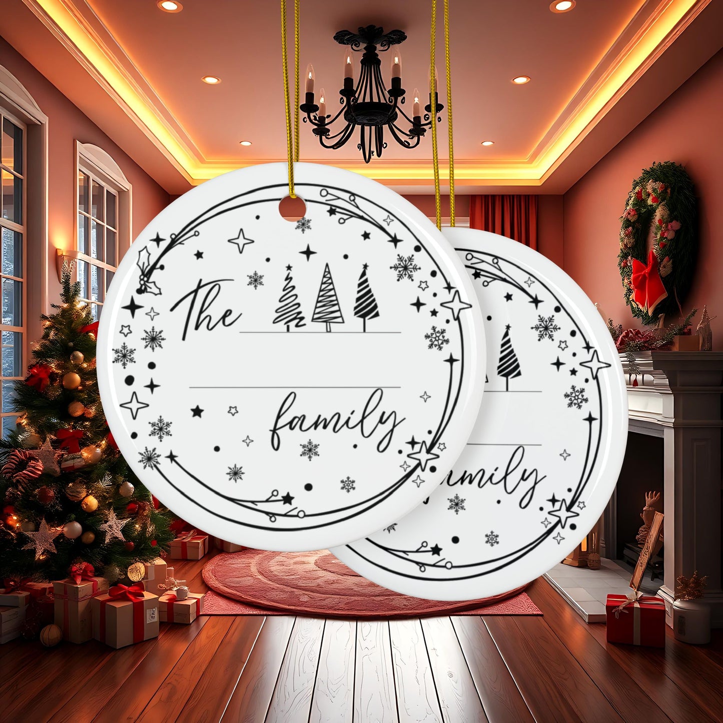 Custom Family Christmas Ceramic Ornaments, 2-Sided Print, Circle, Star, Snowflake, Holiday Decoration, Personalized Xmas Gift