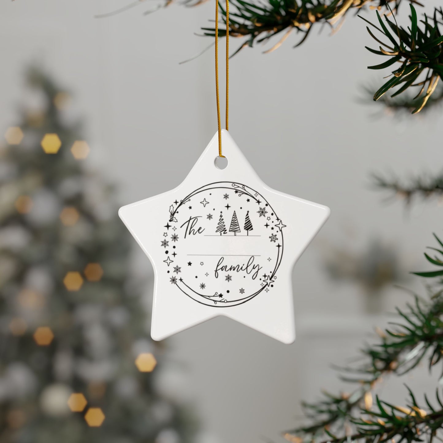 Custom Family Christmas Ceramic Ornaments, 2-Sided Print, Circle, Star, Snowflake, Holiday Decoration, Personalized Xmas Gift