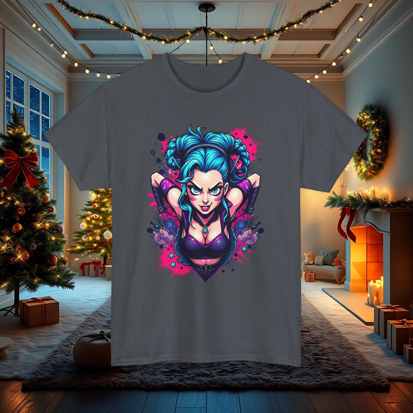 League of Legends Inspired Tee, Jinx Ready to Paint the Town Blue Graphic Shirt, Fun Gift for Gamers and Arcane Fans