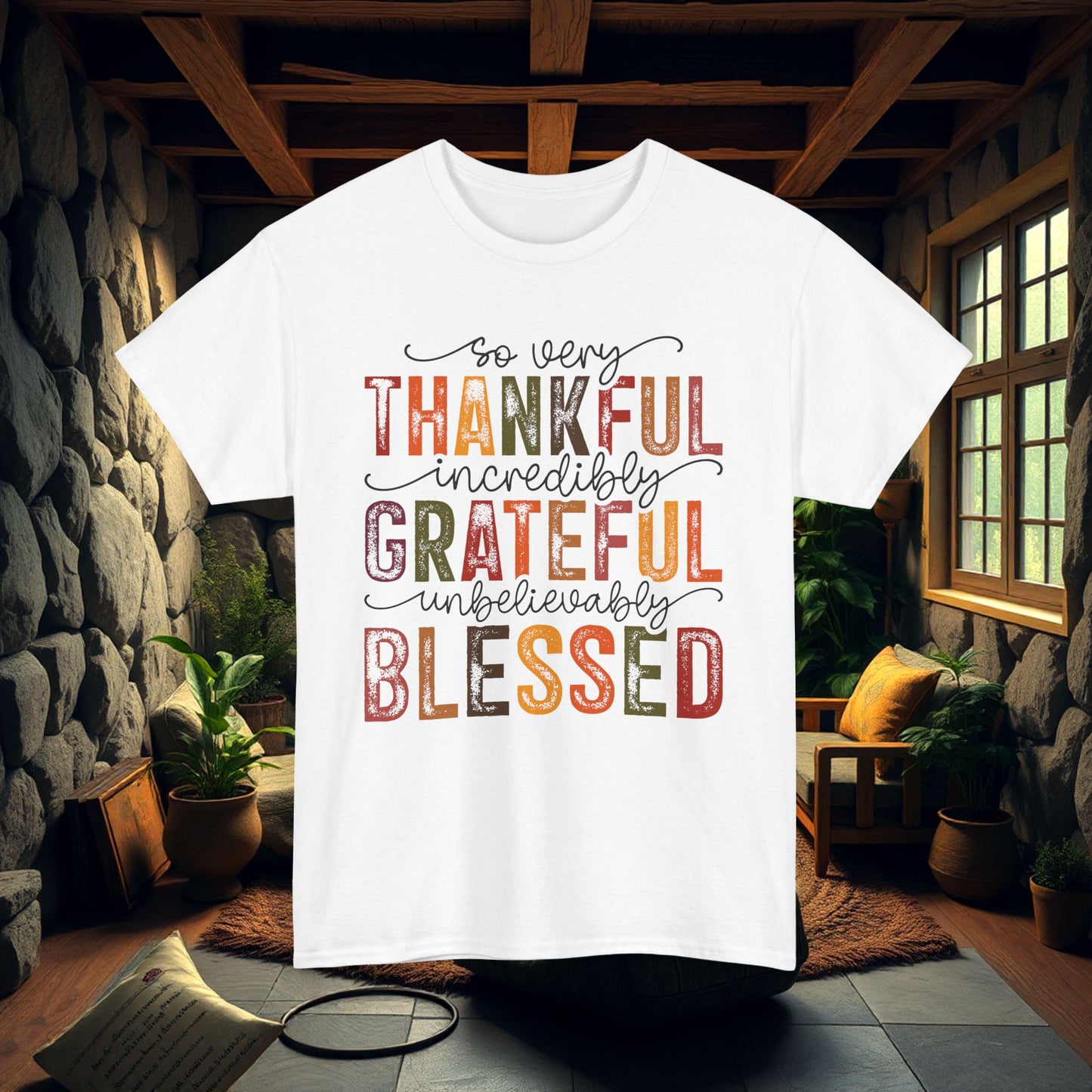 So Very Thankful Unisex Tee, Grateful Blessed Shirt, Thankful T-shirt, Blessed Cotton Tee, Thanksgiving Day Shirt