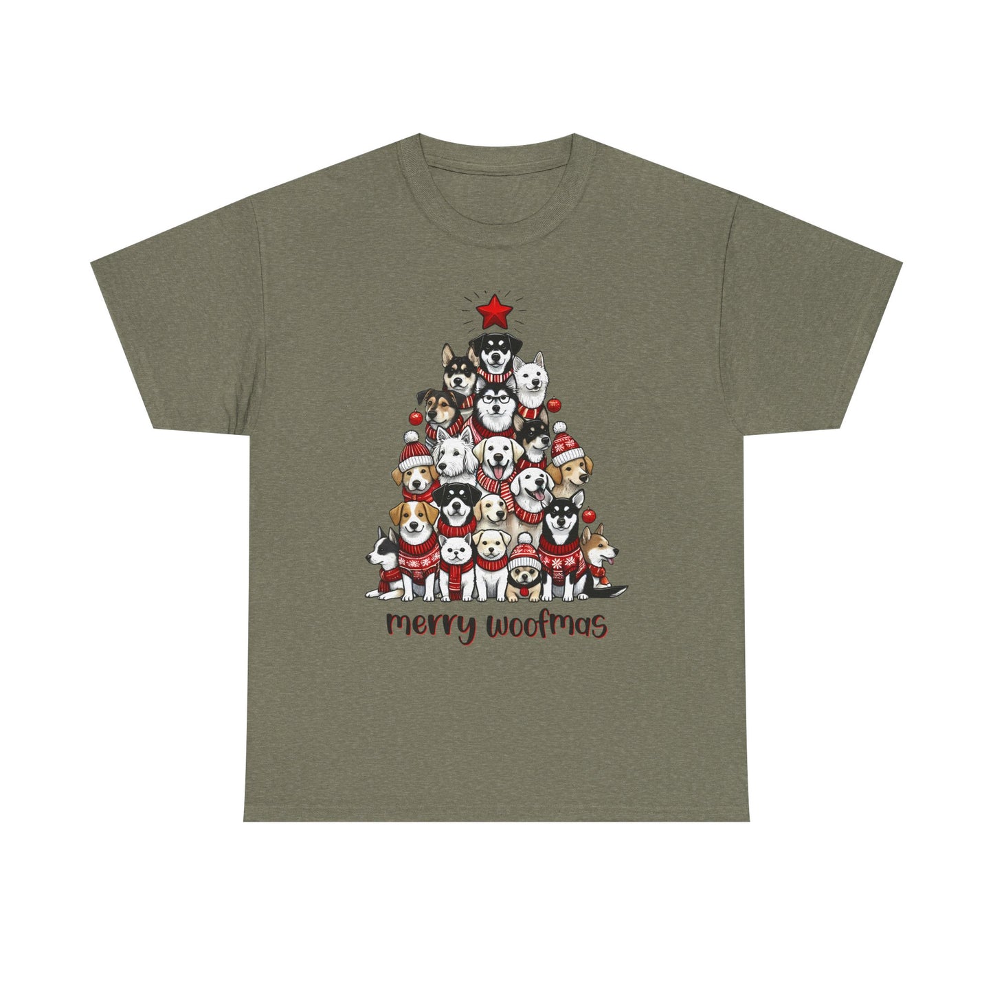 Merry Woofmas Christmas Tree Tee, Heavy Cotton Graphic Shirt for Dog Lovers, Fun Holiday Gift for Pet Owners!