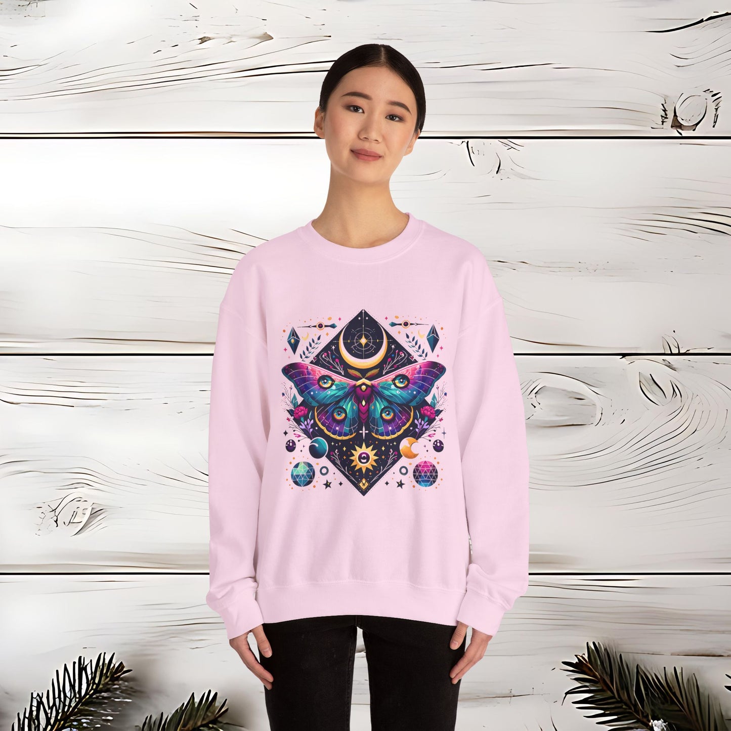 Boho Luna Moth Sweatshirt, Nature Lover Gift, Cozy Jumper, Moth Print Pullover, Bohemian Style Top, Celestial Clothing, Lunar Design