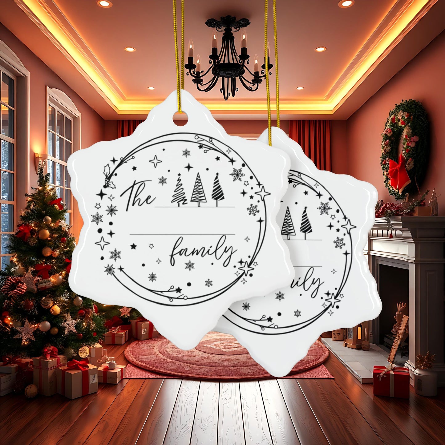 Custom Family Christmas Ceramic Ornaments, 2-Sided Print, Circle, Star, Snowflake, Holiday Decoration, Personalized Xmas Gift