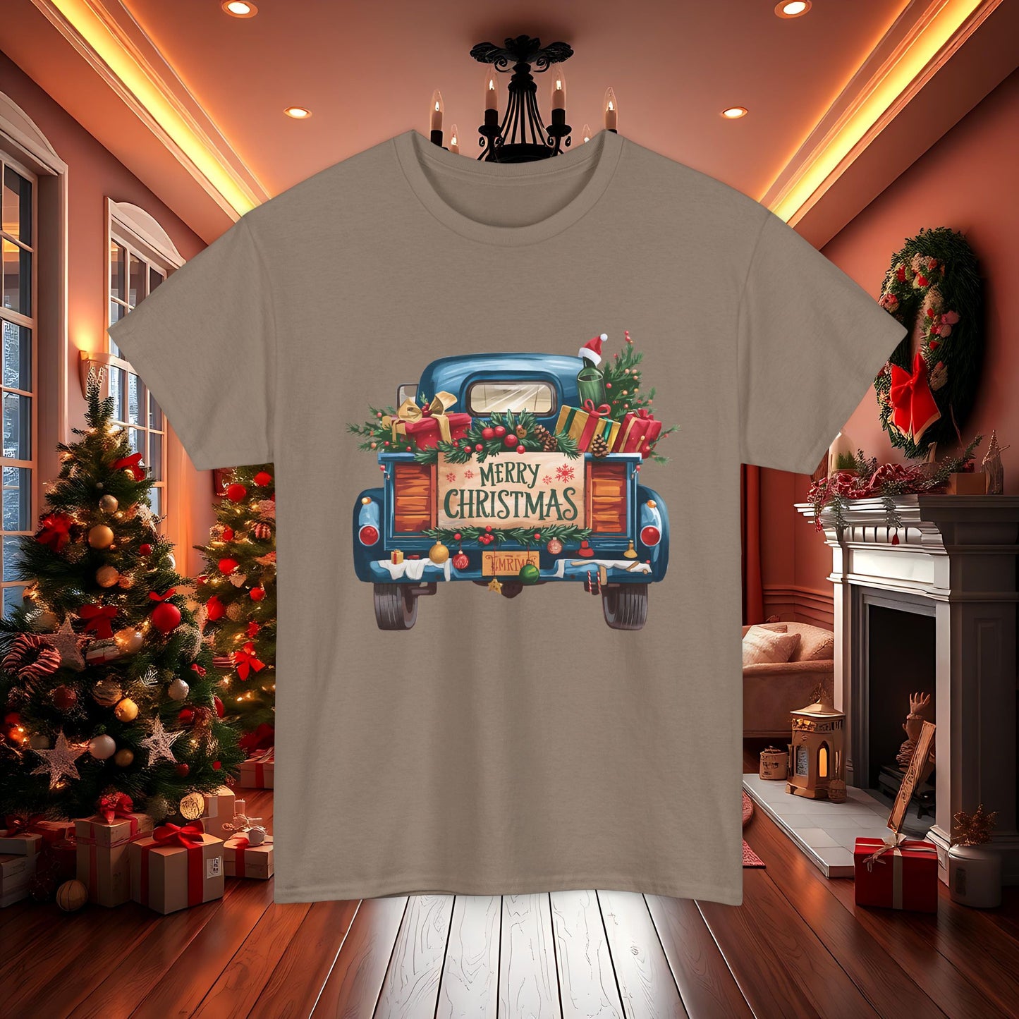 Vintage Truck Merry Christmas Tee, Christmas Gifts Shirt, Holiday Presents Top, Festive Xmas T-Shirt, Retro Truck Tee