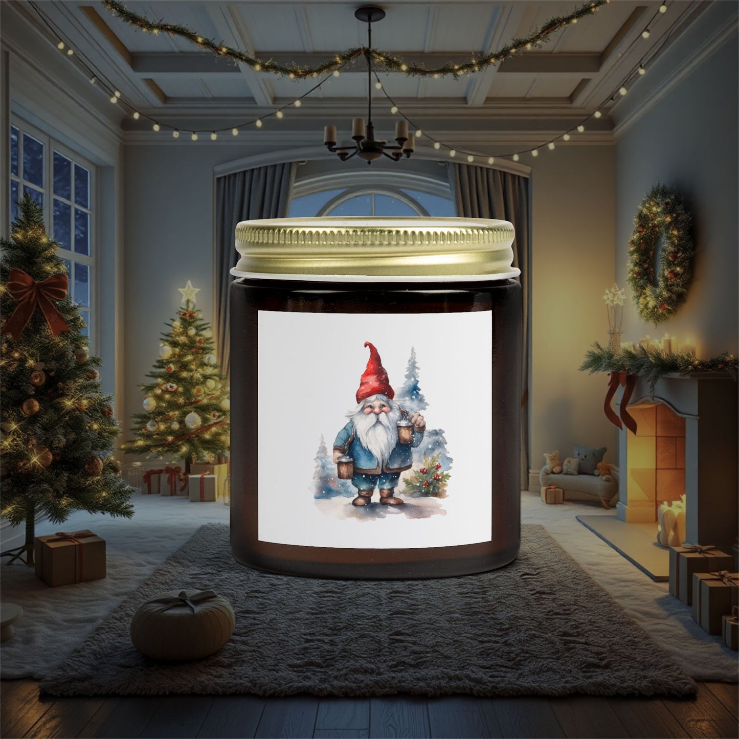 Christmas Gnome Winter Fairy Tale Scented Candles, Coconut Apricot Wax (4oz, 9oz) - Cozy Holiday Home Decor, Relaxing Hygge Candle, Winter