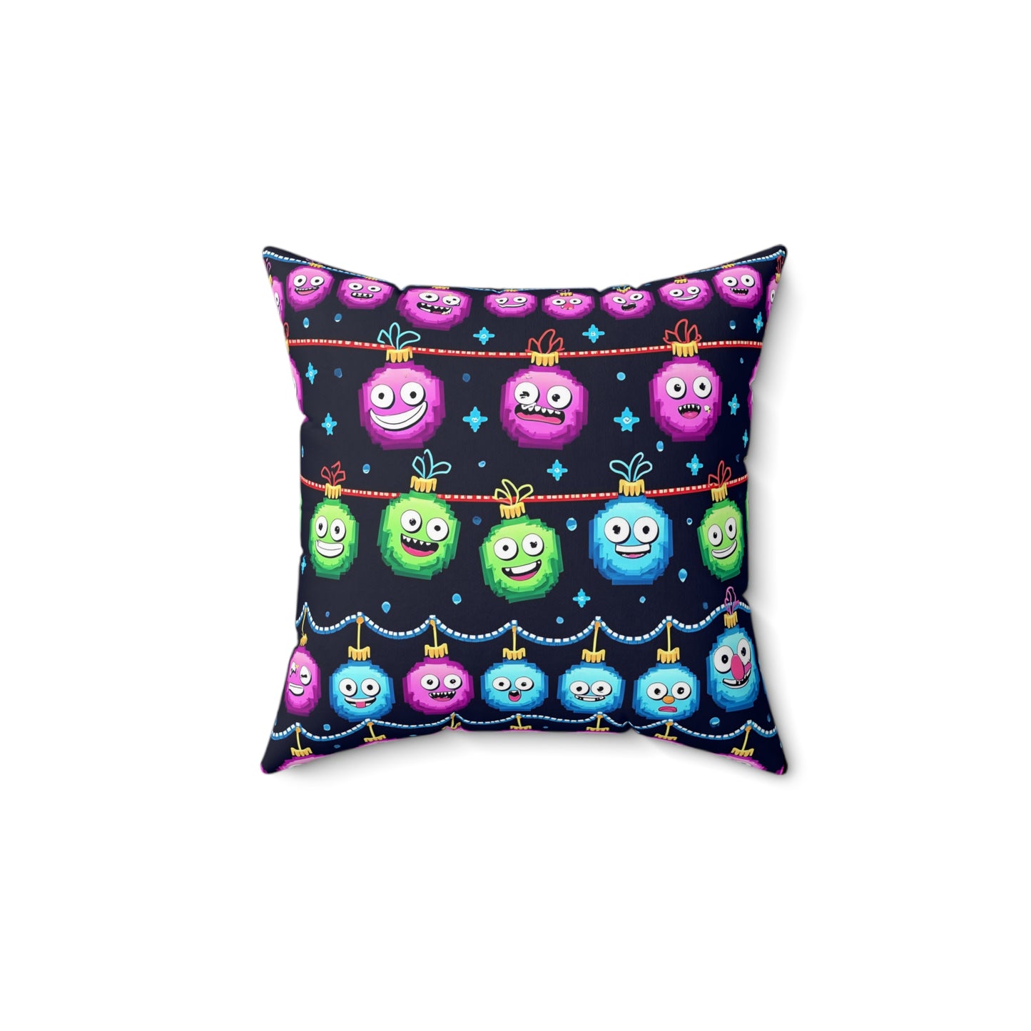 Emoji Christmas Pillow, Holiday Decor, Festive Cushion, Xmas Emoji Pillow, Square Throw Pillow