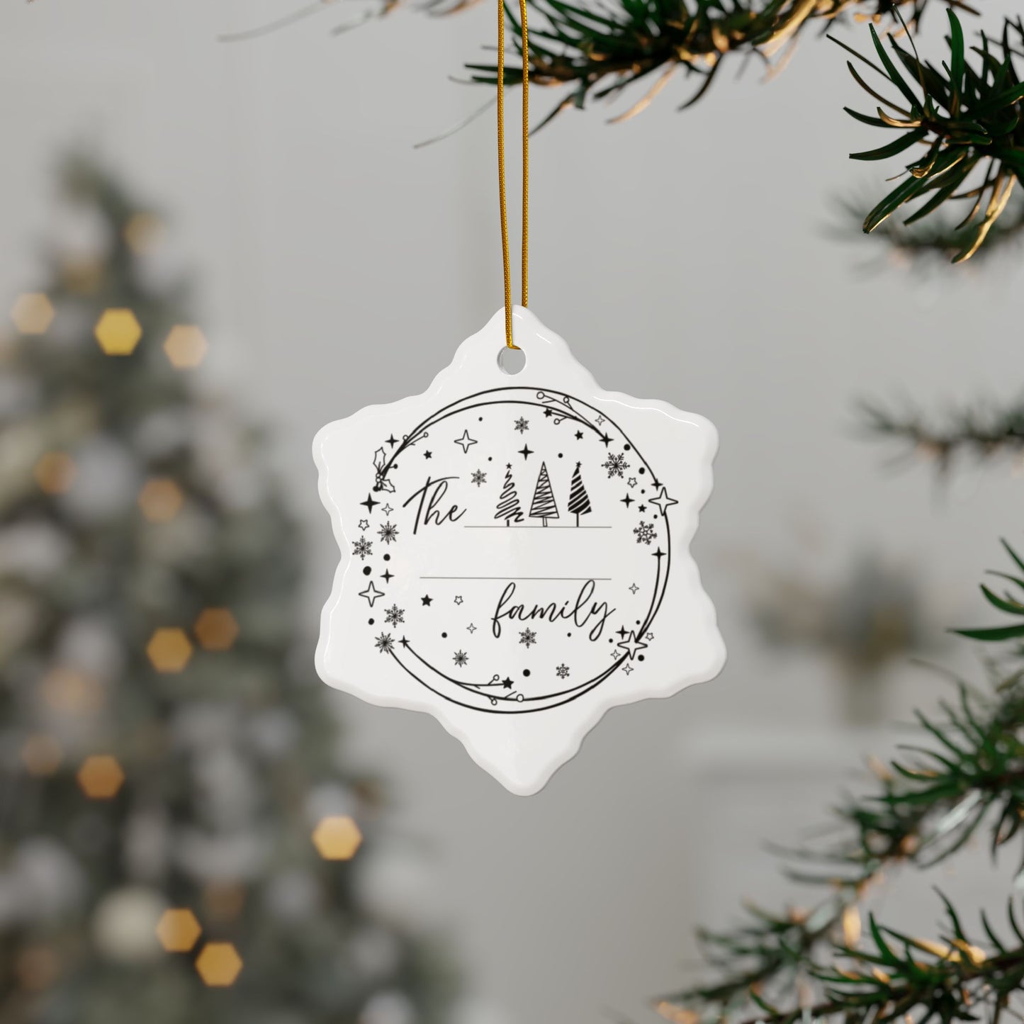 Custom Family Christmas Ceramic Ornaments, 2-Sided Print, Circle, Star, Snowflake, Holiday Decoration, Personalized Xmas Gift