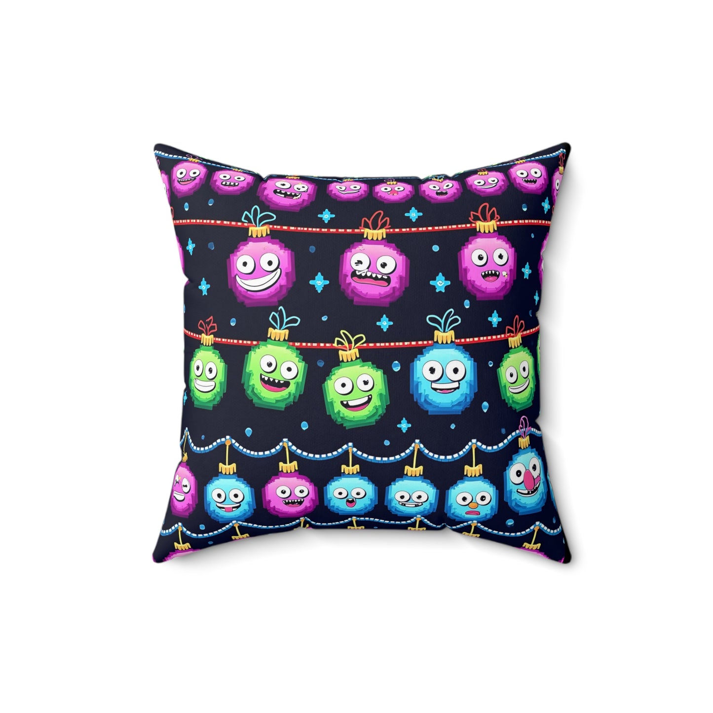 Emoji Christmas Pillow, Holiday Decor, Festive Cushion, Xmas Emoji Pillow, Square Throw Pillow
