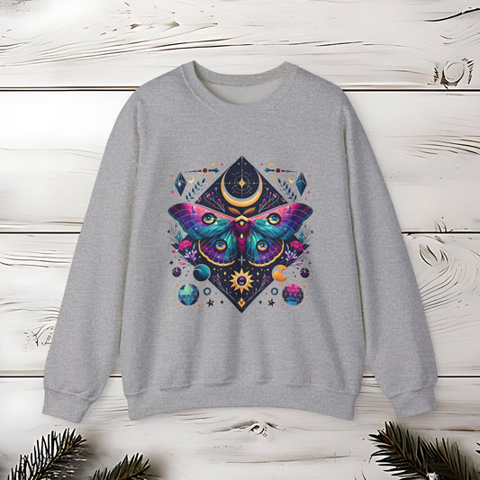 Boho Luna Moth Sweatshirt, Nature Lover Gift, Cozy Jumper, Moth Print Pullover, Bohemian Style Top, Celestial Clothing, Lunar Design