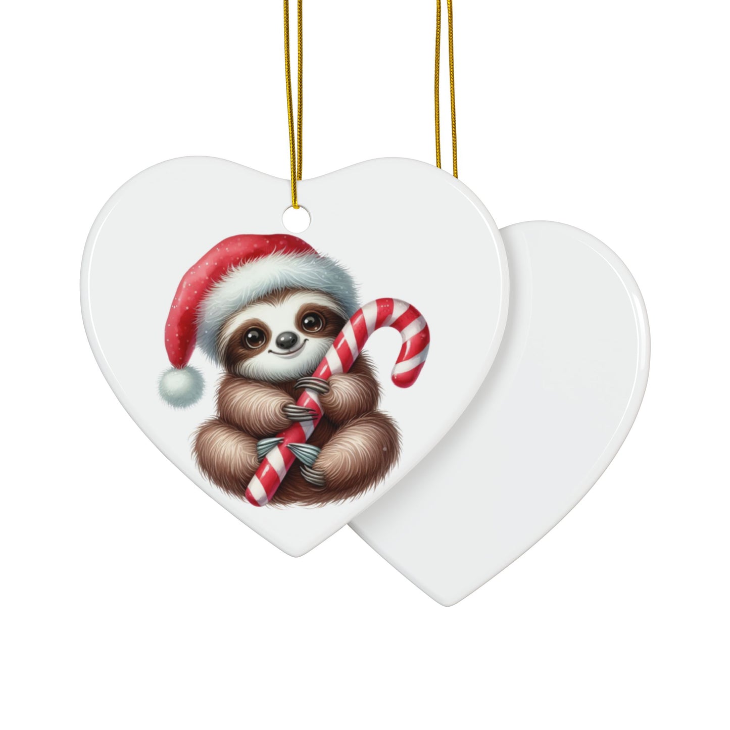 Festive Sloth with Candy Cane - Unique Ceramic Ornaments (Choose Your Set)