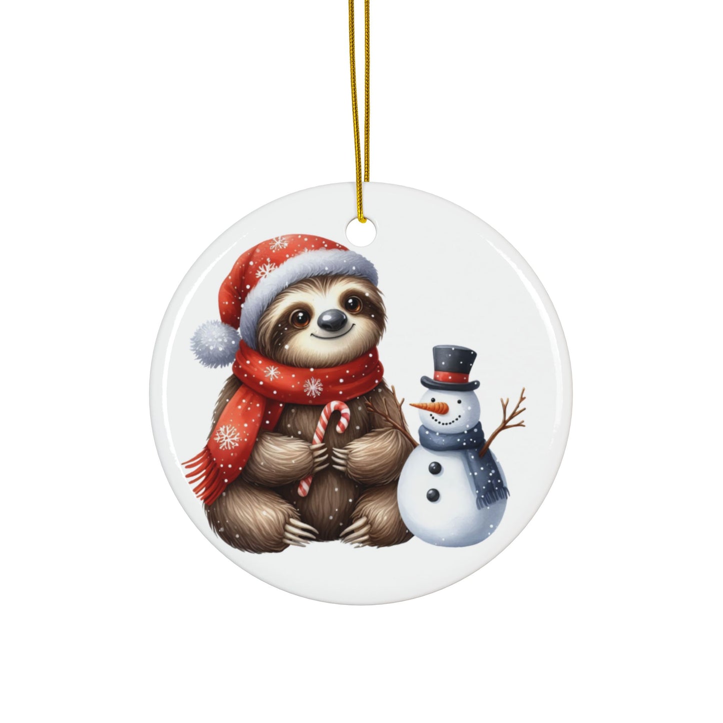 Festive Sloth with Snowman - Unique Ceramic Ornaments (Choose Your Set)