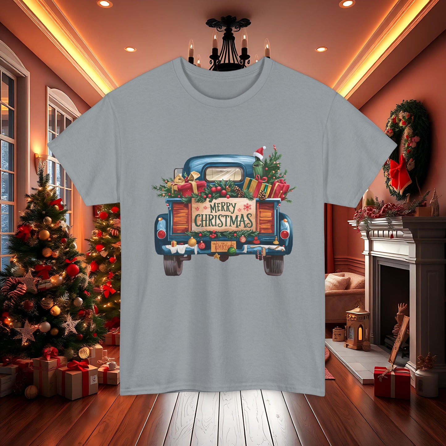 Vintage Truck Merry Christmas Tee, Christmas Gifts Shirt, Holiday Presents Top, Festive Xmas T-Shirt, Retro Truck Tee