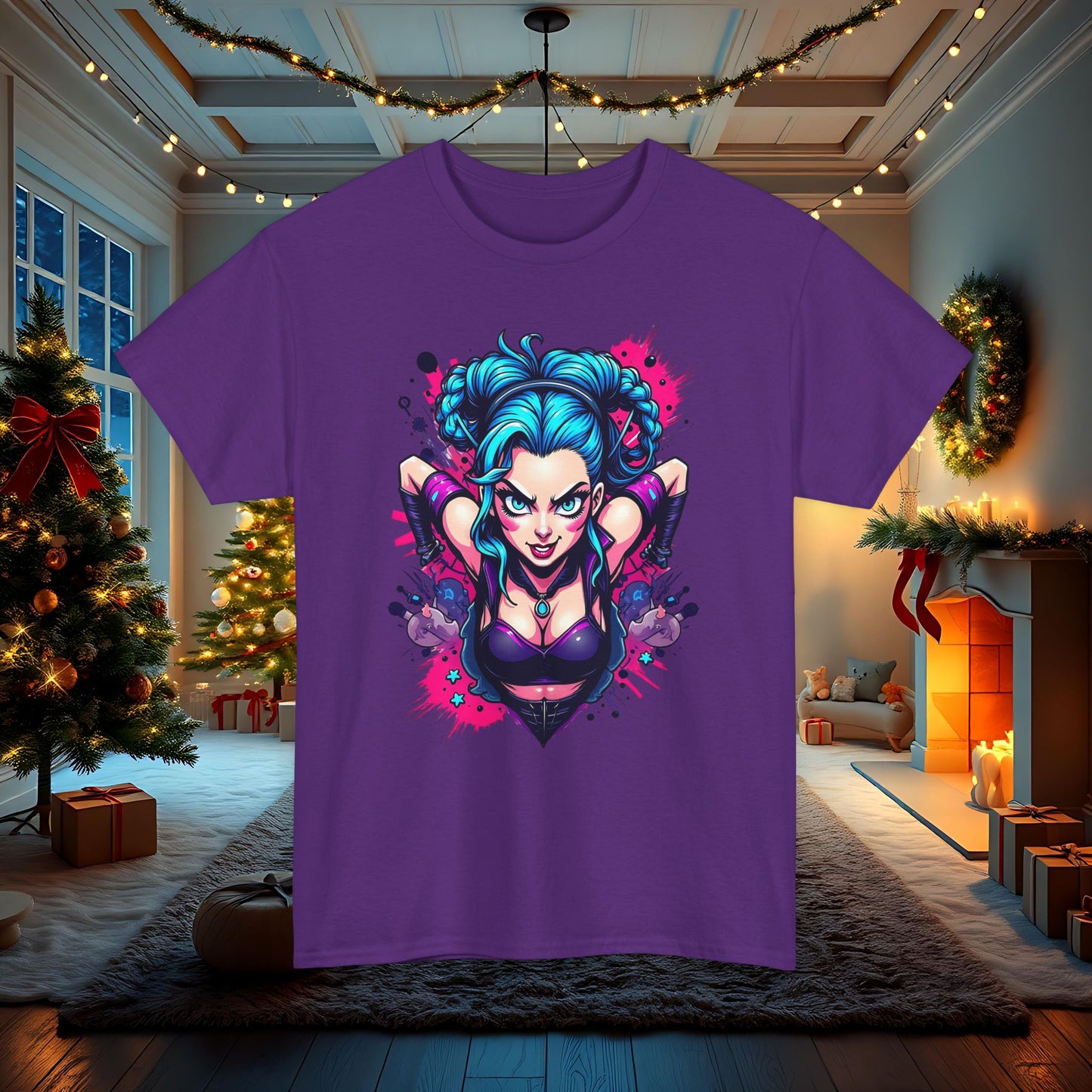 League of Legends Inspired Tee, Jinx Ready to Paint the Town Blue Graphic Shirt, Fun Gift for Gamers and Arcane Fans