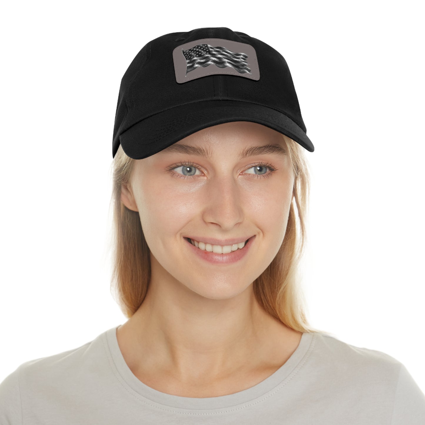 American Flag Dad Hat with Leather Patch (Rectangle)