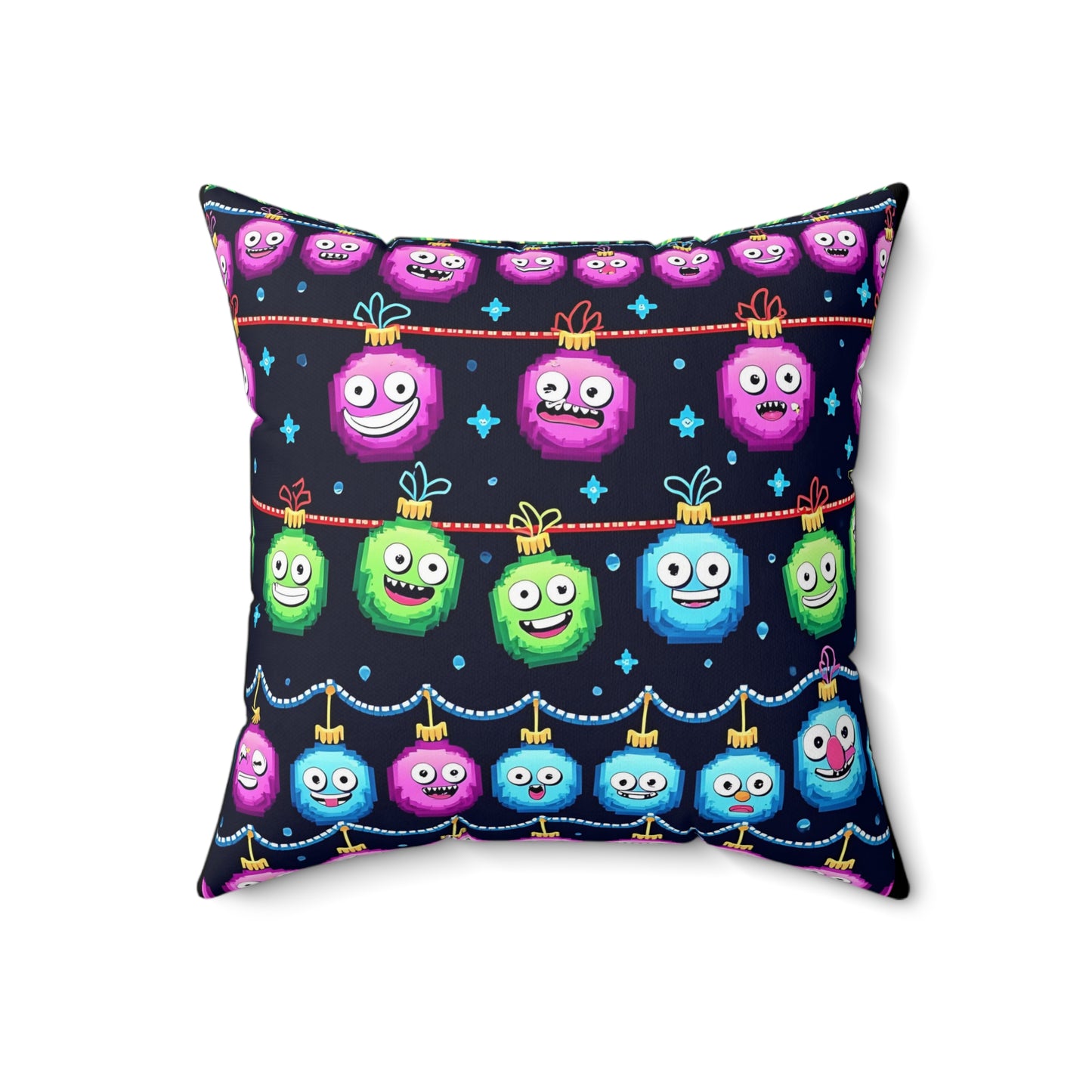 Emoji Christmas Pillow, Holiday Decor, Festive Cushion, Xmas Emoji Pillow, Square Throw Pillow