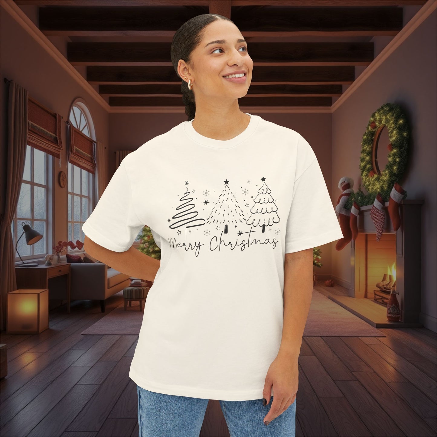 Festive Merry Christmas Oversized Boxy Tee for All