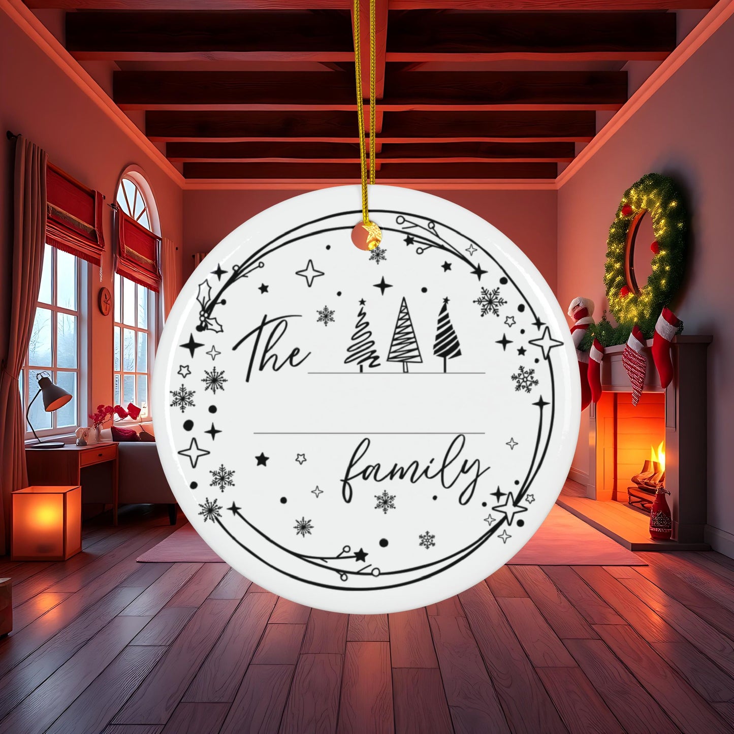 Custom Family Christmas Ceramic Ornaments, 2-Sided Print, Circle, Star, Snowflake, Holiday Decoration, Personalized Xmas Gift