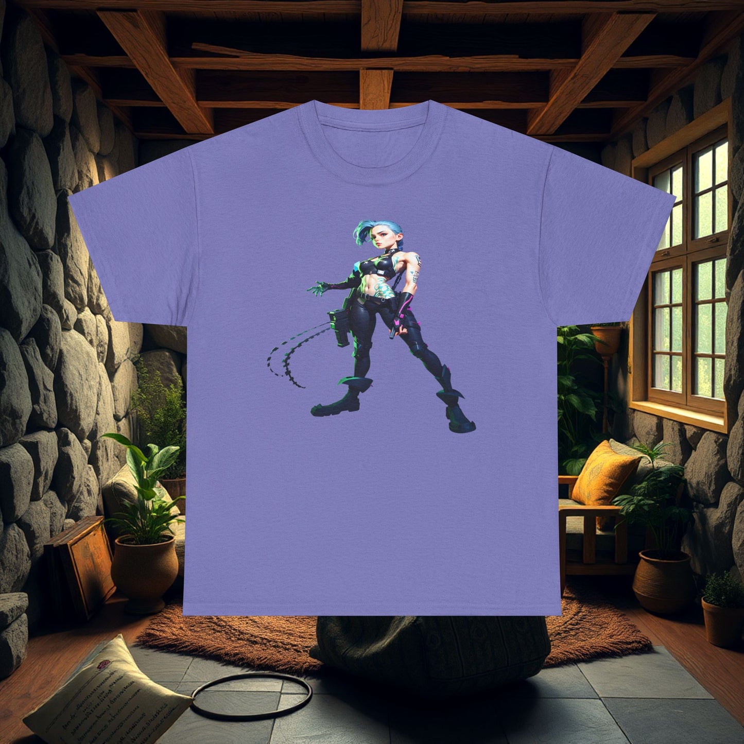 Arcane Inspired Jinx Cotton Tee, Unisex Heavy Anime Graphic T-Shirt, Arcane Gift, Jinx Shirt, Fans Shirt, Arcane Tee, Anime Cotton Tee,